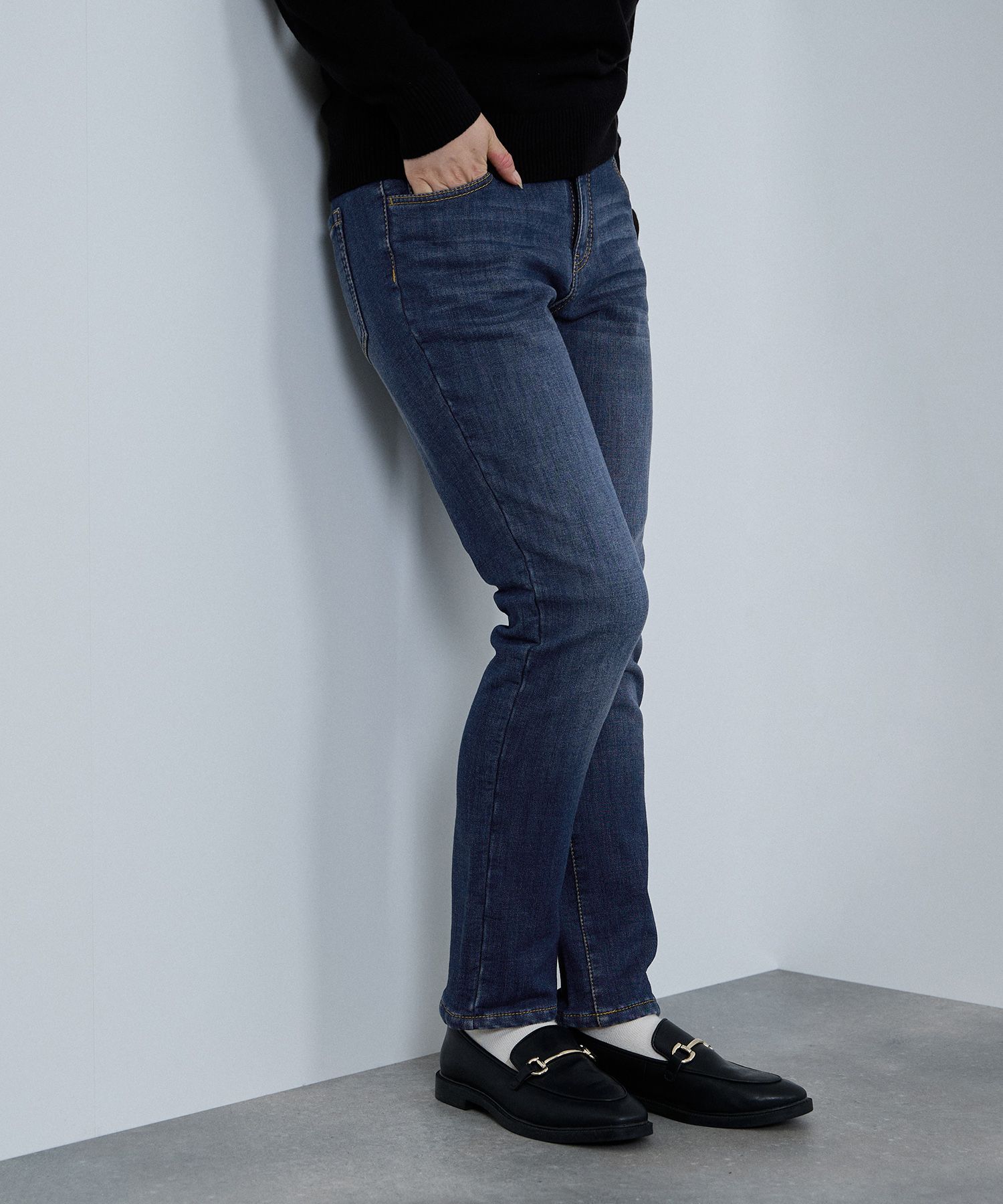 [全品P5倍＆最大25%OFFマラソンクーポン]裏起毛 デニムパンツ レディース 暖かい あったか ジーンズ ジーパン ストレートパンツ ボトムス ポケット 黒 ロングパンツ