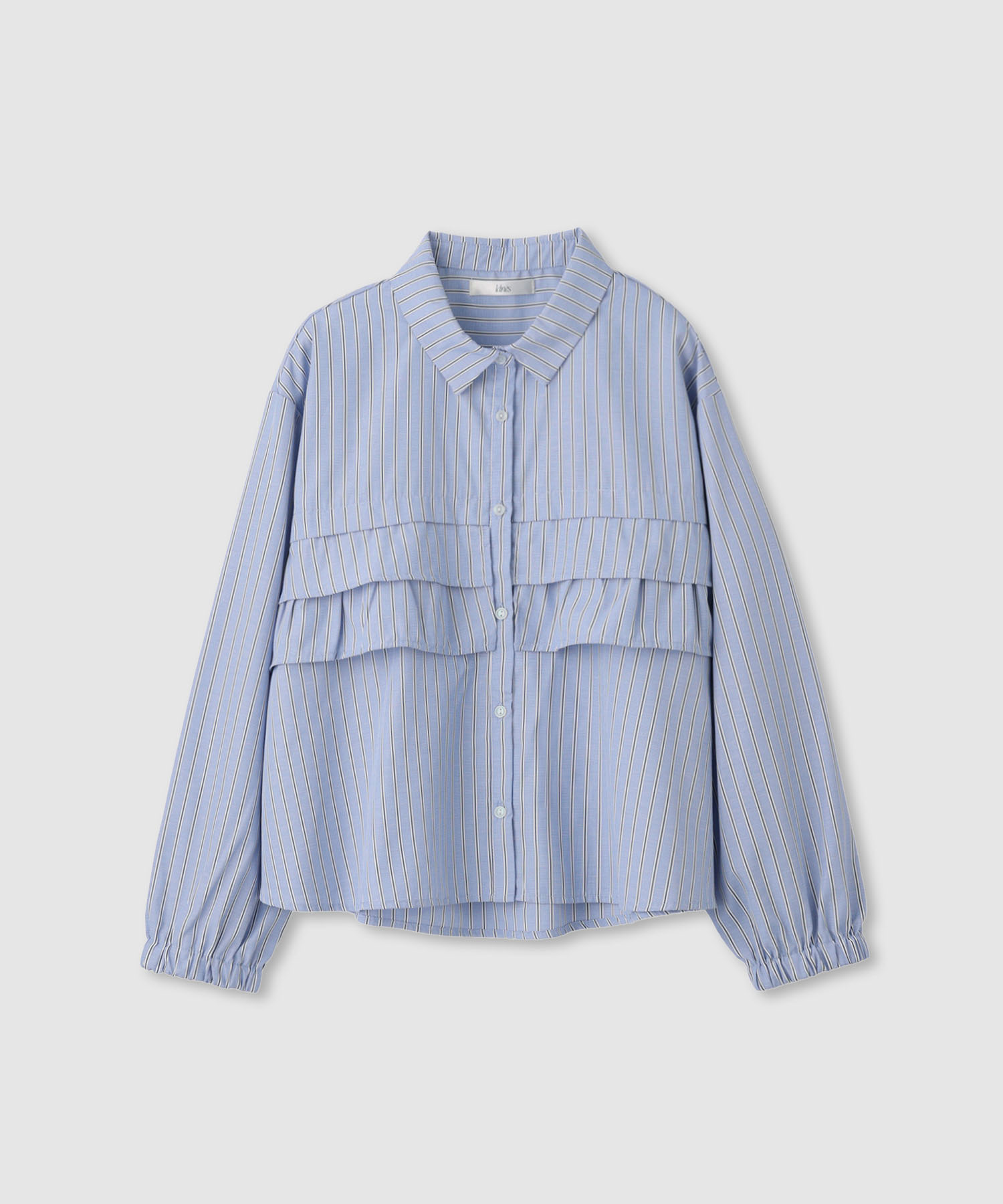 [15日P5倍！更にクーポン割]イドネス Idnes シャツ レディース 長袖 綿混 バックタック トップス ストライプ フリル カジュアルシャツ