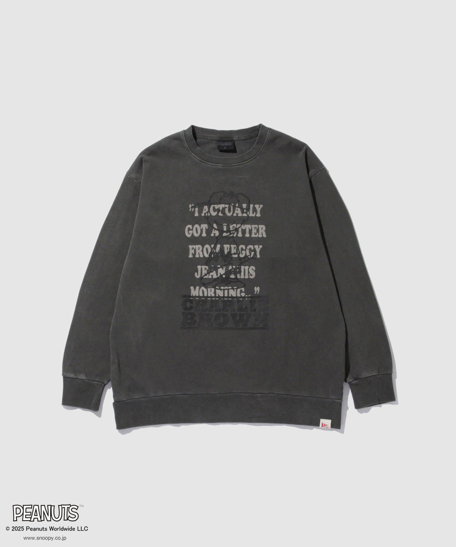 ピーナッツ スヌーピー PEANUTS SNOOPY 裏起毛 トレーナー メンズ スウェット チャーリー・ブラウン ピグメント加工 トップス キャラクター プリント 黒 プルオーバー ユニセックス レディース