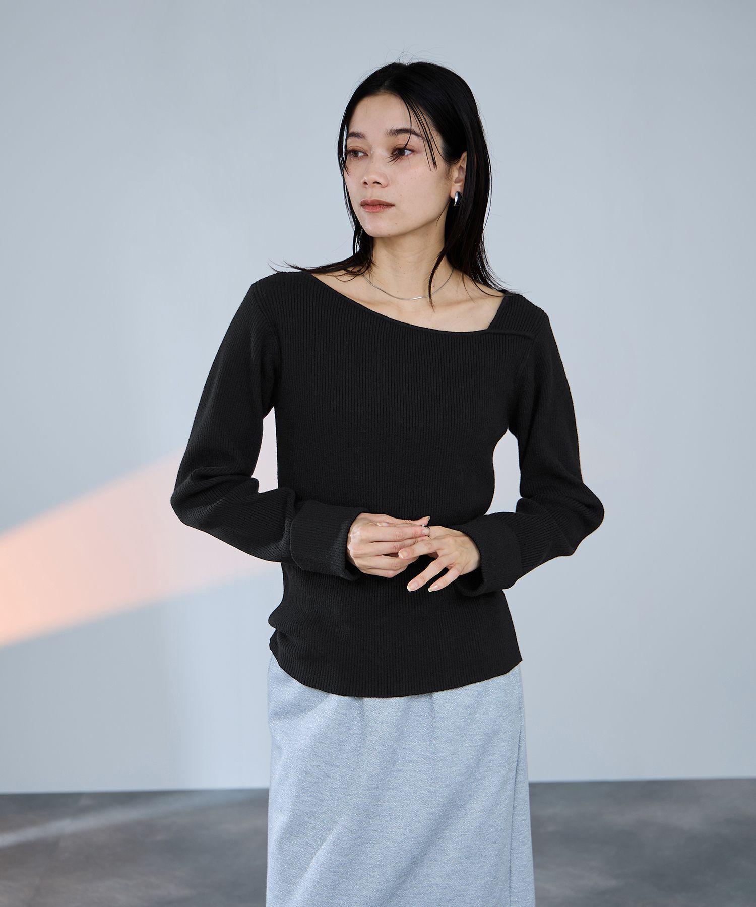 ミリデラール milli de l'air ニット セーター レディース リブ タイトシルエット トップス 白 黒 アシンメトリー [選べる福袋対象]