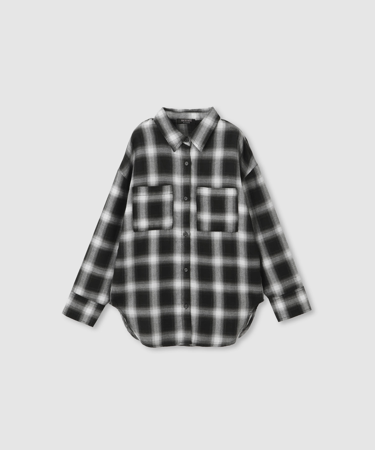 [20日P5倍！更にクーポン割]リッチミックス RICH MIX シャツ キッズ 子供服 女の子 長袖 ガールズ トップス 綿100％ コットン ルーズシルエット ゆったり 大きめ チェック柄 デニム 黒 カジュアルシャツ