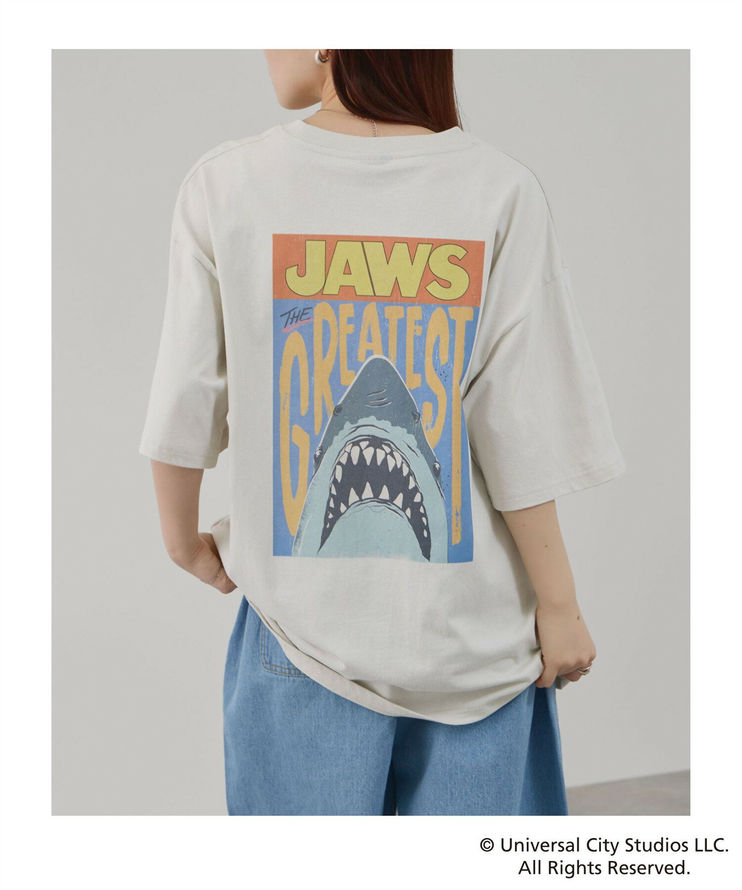 Character - [今だけ！最大1200円OFFクーポン]ジョーズ JAWS Tシャツ メンズ レディース 半袖 綿100％ コットン トップス 映画 キャラクター バックプリント 白 クルーネック カットソー ユニセックス