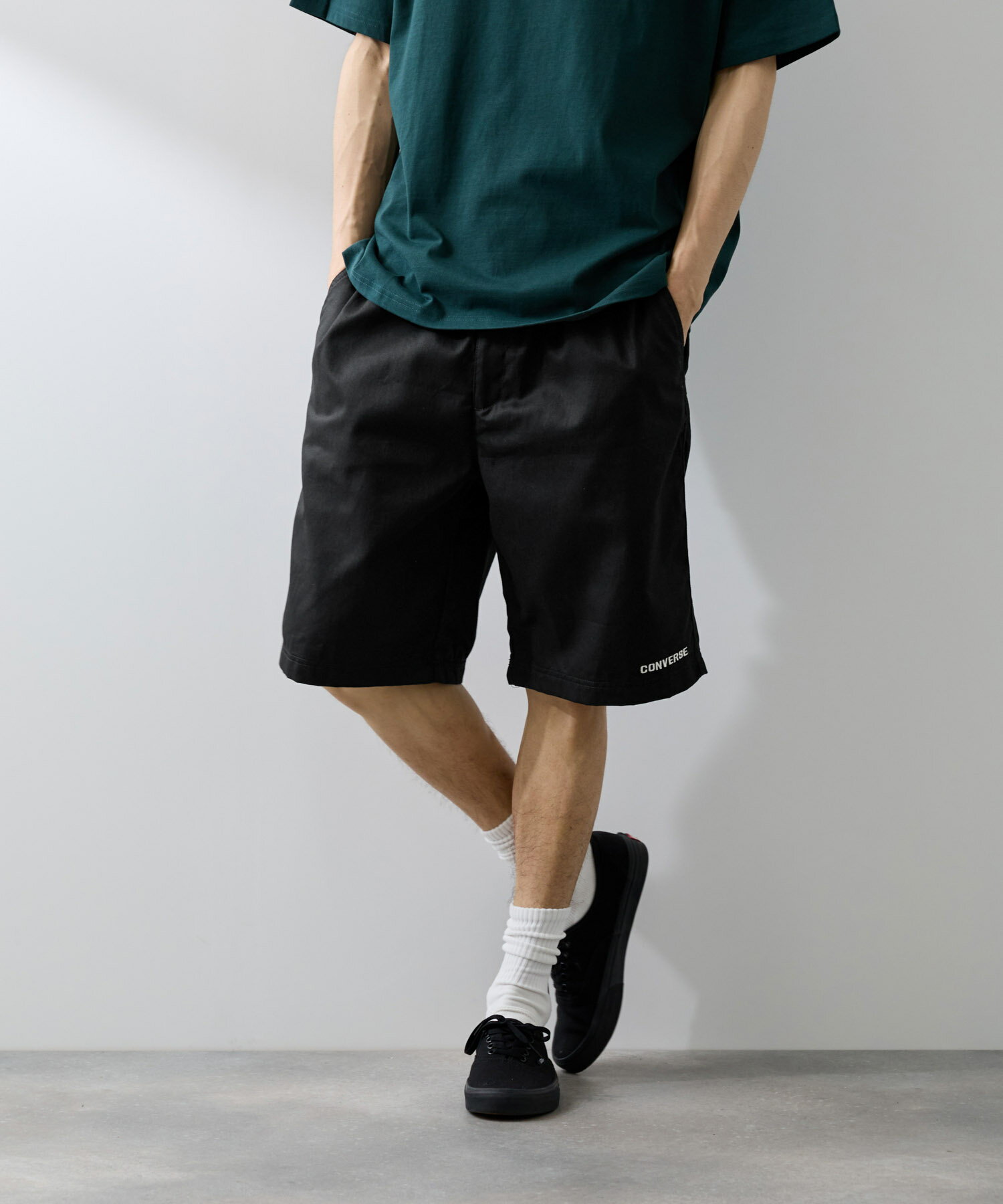 Rakuten - [今だけP10倍！更に選べる2種クーポン]コンバース CONVERSE ショートパンツ メンズ 綿100％ コットン ツイル ボトムス ワンポイント ロゴ 白 黒 イージーパンツ