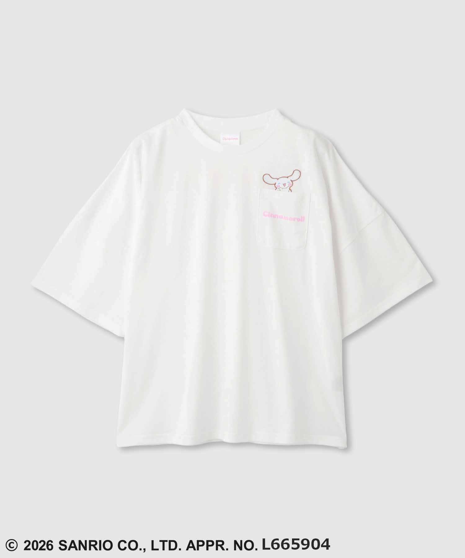 [GW限定3980円以上20％OFFクーポン]サンリオキャラクターズ Tシャツ レディース 半袖 ドロップショルダー ボックスシルエット ゆったり トップス キャラクター 胸ポケット 白 クルーネック カットソー