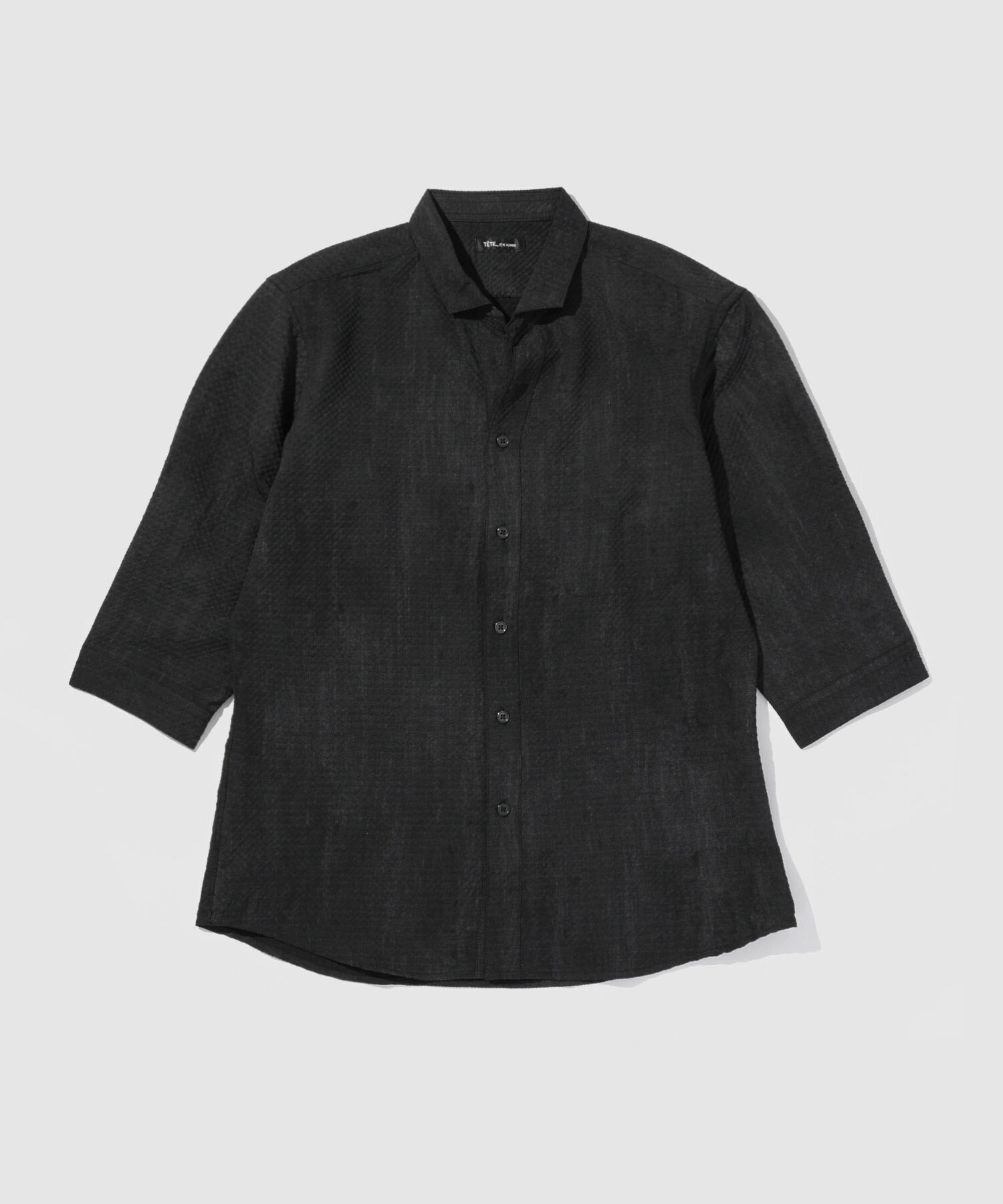 [今だけ！最大500円OFFクーポン]テットバイテットオム TETE by TETE HOMME シャツ メンズ レディース 7分袖 ナローカラー トップス かすれプリント 黒 カジュアルシャツ ユニセックス