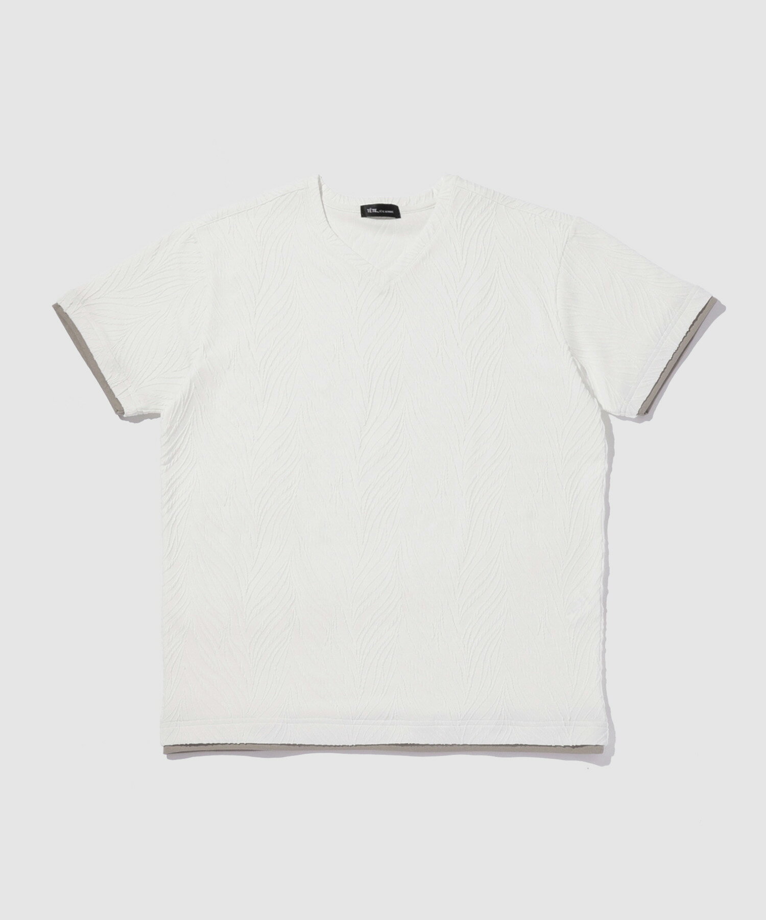 [今だけ！最大500円OFFクーポン]テットバイテットオム TETE by TETE HOMME Tシャツ メンズ レディース 半袖 ジャガード素材 トップス 白 黒 Vネック カットソー ユニセックス