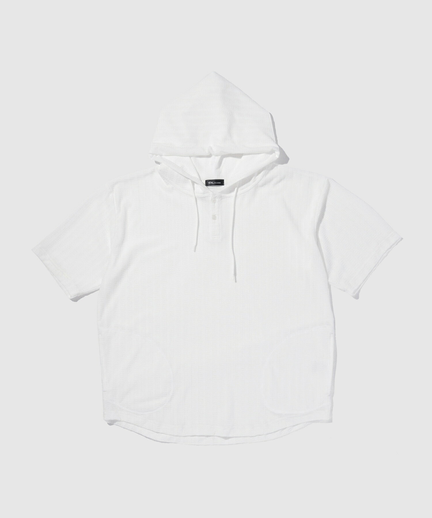 [今だけ！最大500円OFFクーポン]テットバイテットオム TETE by TETE HOMME パーカー メンズ レディース 半袖 フーディ 大きめ ゆったり トップス 白 黒 ボタン ヘンリーネック プルオーバー プルパーカー ユニセックス