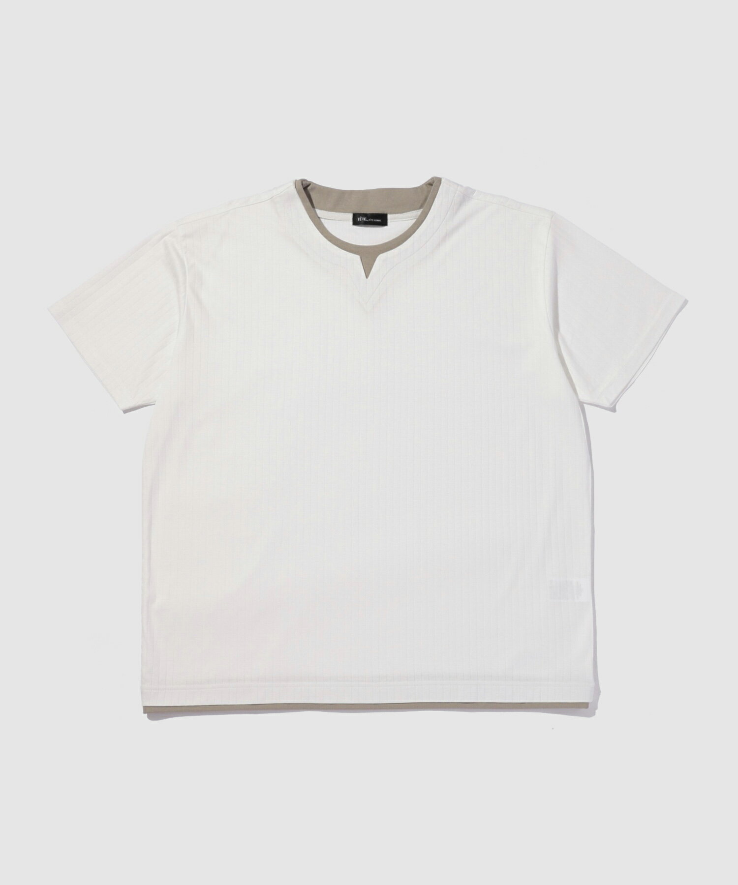 [今だけ！最大500円OFFクーポン]テットバイテットオム TETE by TETE HOMME Tシャツ メンズ レディース 半袖 ストレッチ トップス ストライプ 白 黒 キーネック カットソー ユニセックス