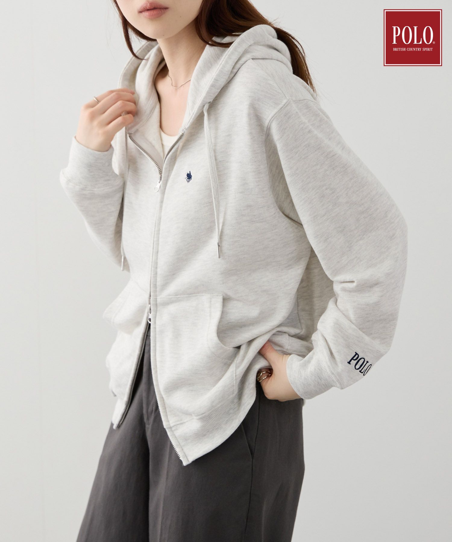 [特別価格★更に期間限定クーポン割]ポロ ビーシーエス POLO BCS パーカー スウェット レディース クロップド丈 シワになりにくい 吸水性 通気性 トップス ワンポイント ロゴ 刺繍 黒 限定 ジップアップ ジップパーカー