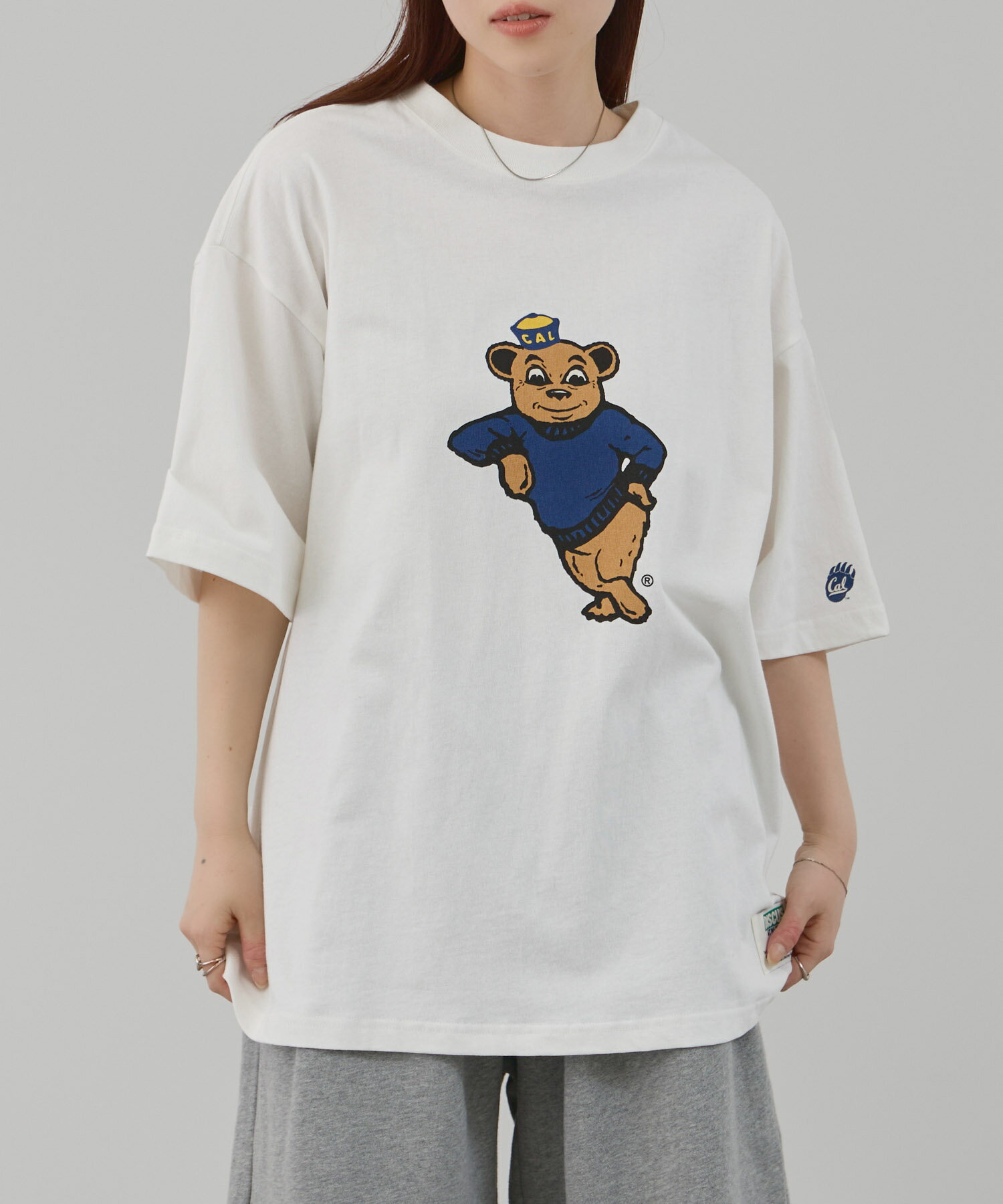 ディスカス DISCUS Tシャツ レディース 半袖 綿100％ コットン トップス カリフォルニア大学 キャラクター プリント 白 クルーネック カットソー ユニセックス