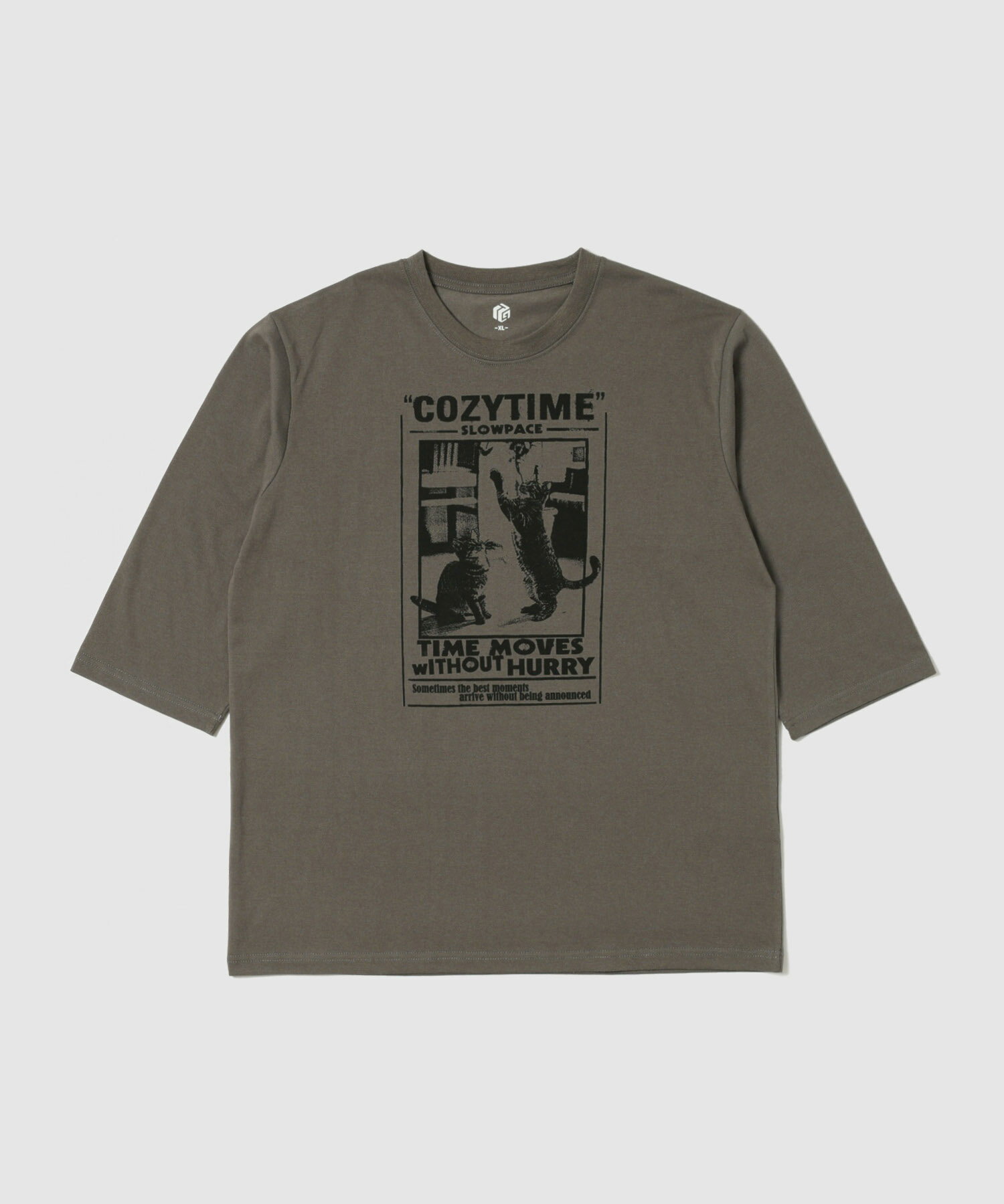 [特別価格★更に期間限定クーポン割]Tシャツ メンズ レディース 7分袖 綿混 レギュラーシルエット トップス ロゴ ネコ プリント 白 黒 クルーネック カットソー ユニセックス
