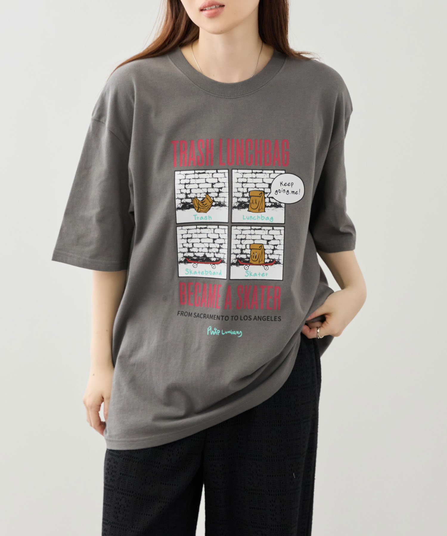 フィリップ ランバン Philip Lumbang Tシャツ メンズ レディース 半袖 綿100％ コットン トップス プリント 白 黒 クルーネック カットソー ユニセックス