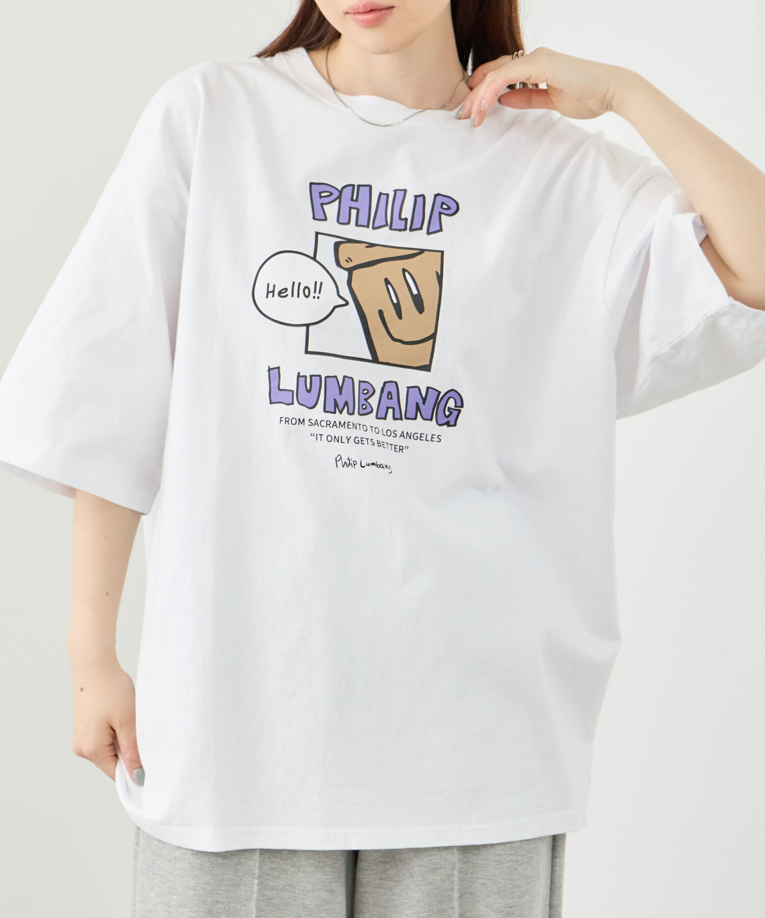 フィリップ ランバン Philip Lumbang Tシャツ メンズ レディース 半袖 綿100％ コットン トップス プリント 白 黒 クルーネック カットソー ユニセックス