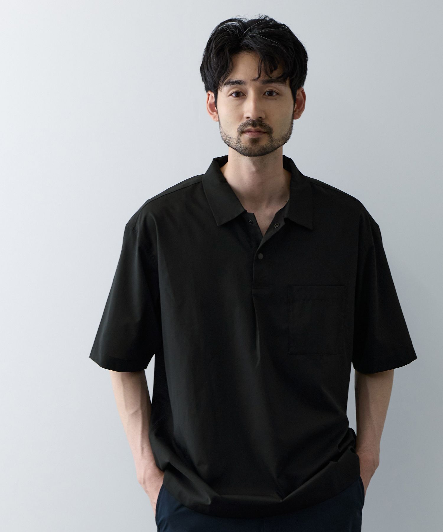 Rakuten - [25日P5倍！更にクーポン割]リアルスタンダード Real Standard ポロシャツ メンズ レディース 半袖 蒸れにくい 通気性 ストレッチ ドライ トップス 胸ポケット 黒 襟付き ユニセックス