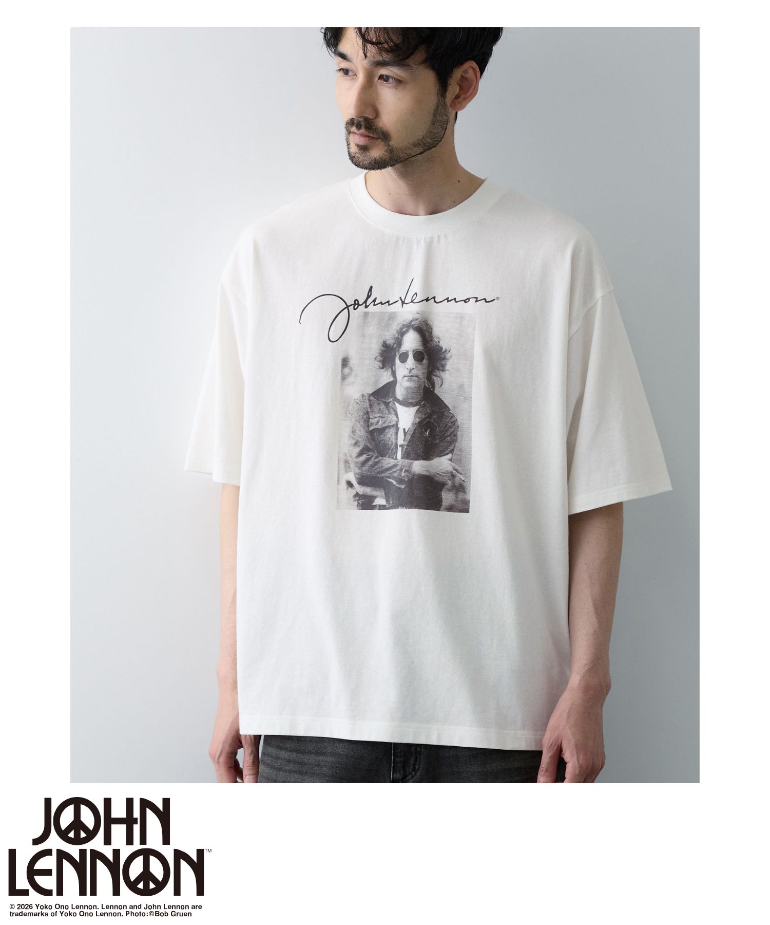 Rakuten - [今だけP10倍！更に選べる2種クーポン]ジョンレノン Tシャツ メンズ レディース 半袖 通気性 吸水性 ストレッチ トップス フォトプリント 白 黒 モノトーン クルーネック カットソー ユニセックス