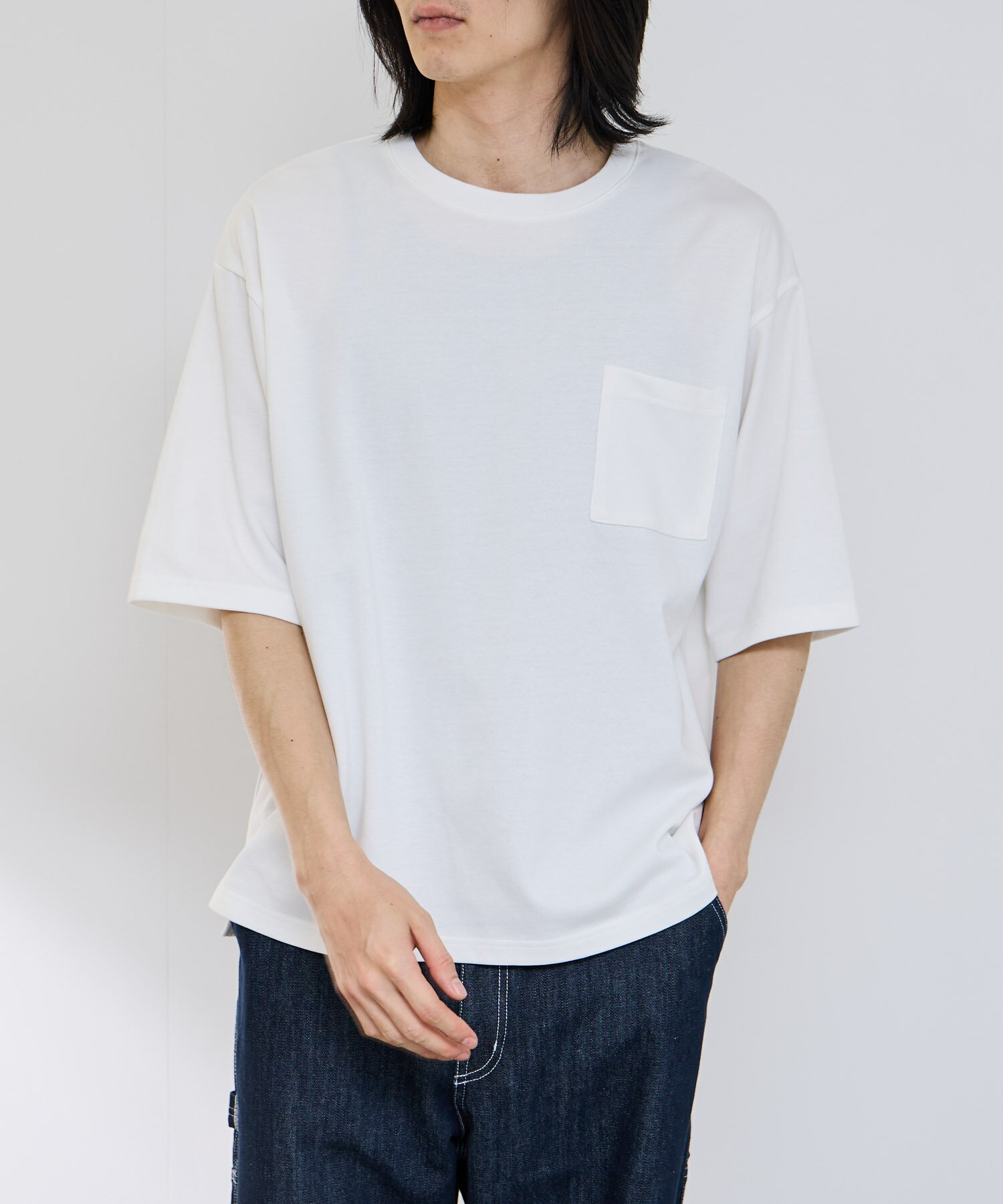 Rakuten - [今だけP10倍！更に選べる2種クーポン]リアルスタンダード Real Standard Tシャツ メンズ レディース 半袖 5分袖 大きめ ゆったり 胸ポケット トップス 白 黒 無地 クルーネック カットソー ユニセックス