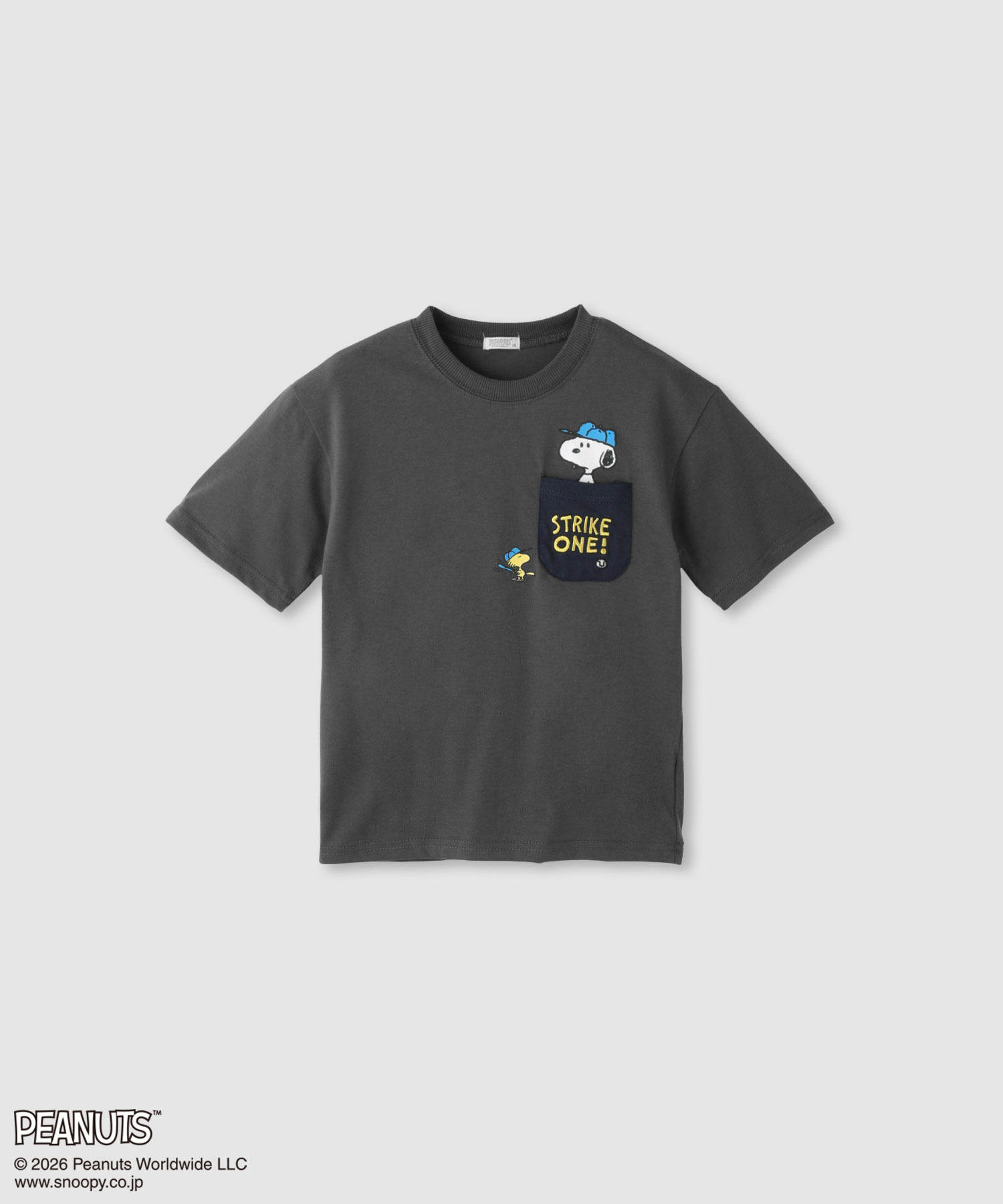 Rakuten - [今だけ！選べる2種クーポンでお得]ピーナッツ スヌーピー PEANUTS SNOOPY Tシャツ キッズ 子供服 男の子 半袖 ボーイズ トップス ウッドストック キャラクター プリント 胸ポケット ゆったり クルーネック カットソー