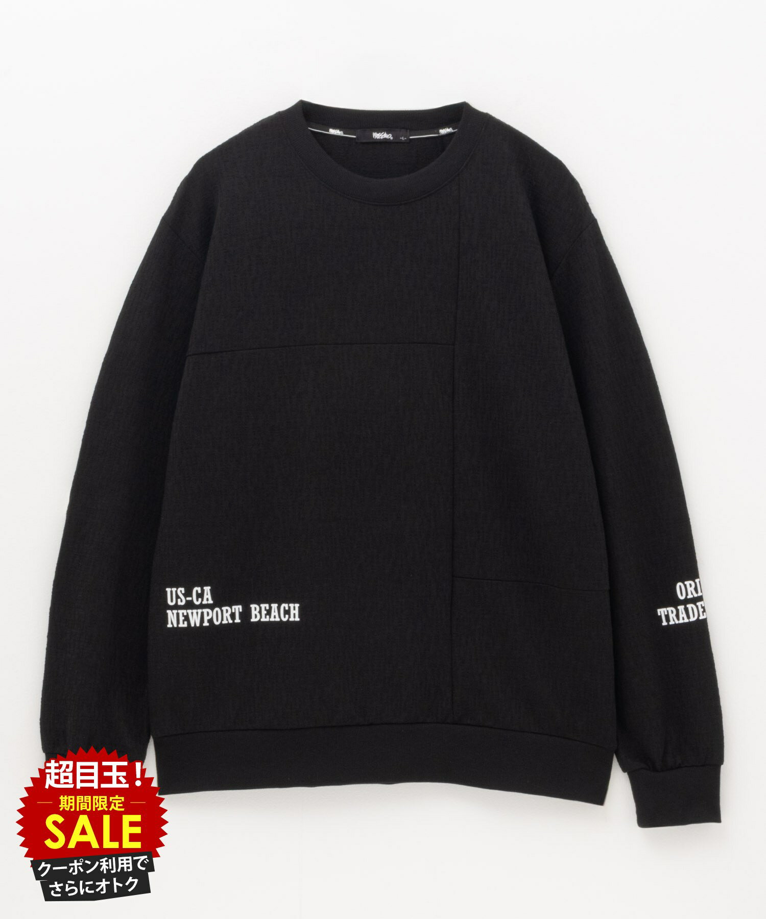 [特別価格★P5倍・まとめ買いクーポン]モッシモ mossimo トレーナー メンズ スウェット ジャガード素材 ドライ ストレッチ トップス 切替え ロゴ プリント 黒 クルーネック 長袖 プルオーバー ユニセックス レディース