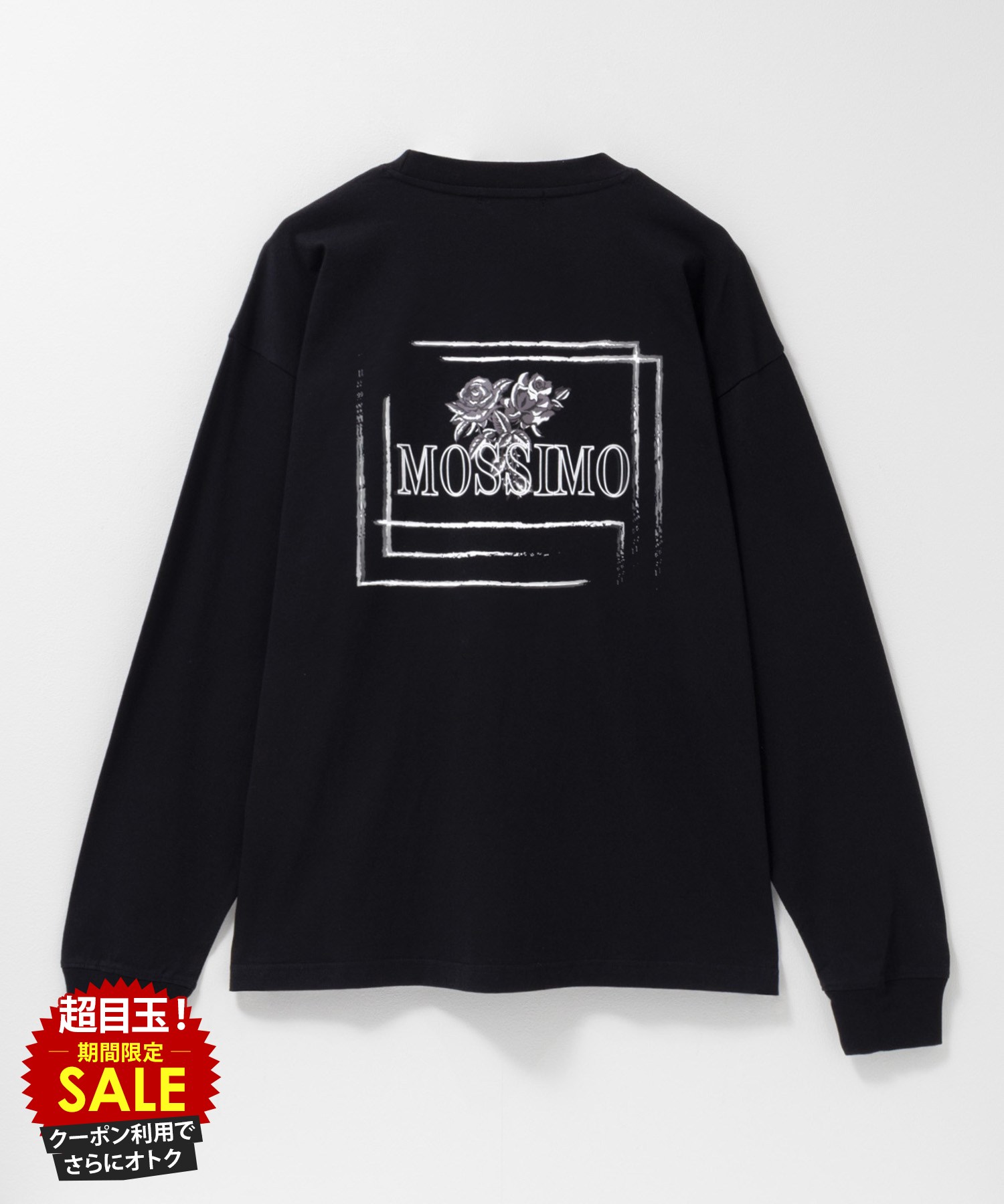 [特別価格★P5倍・まとめ買いクーポン]モッシモ mossimo Tシャツ メンズ 長袖 綿100％ コットン ロンT トップス フラワーモチーフ 花柄 ロゴ 刺繍 バックプリント 白 黒 クルーネック カットソー ユニセックス レディース