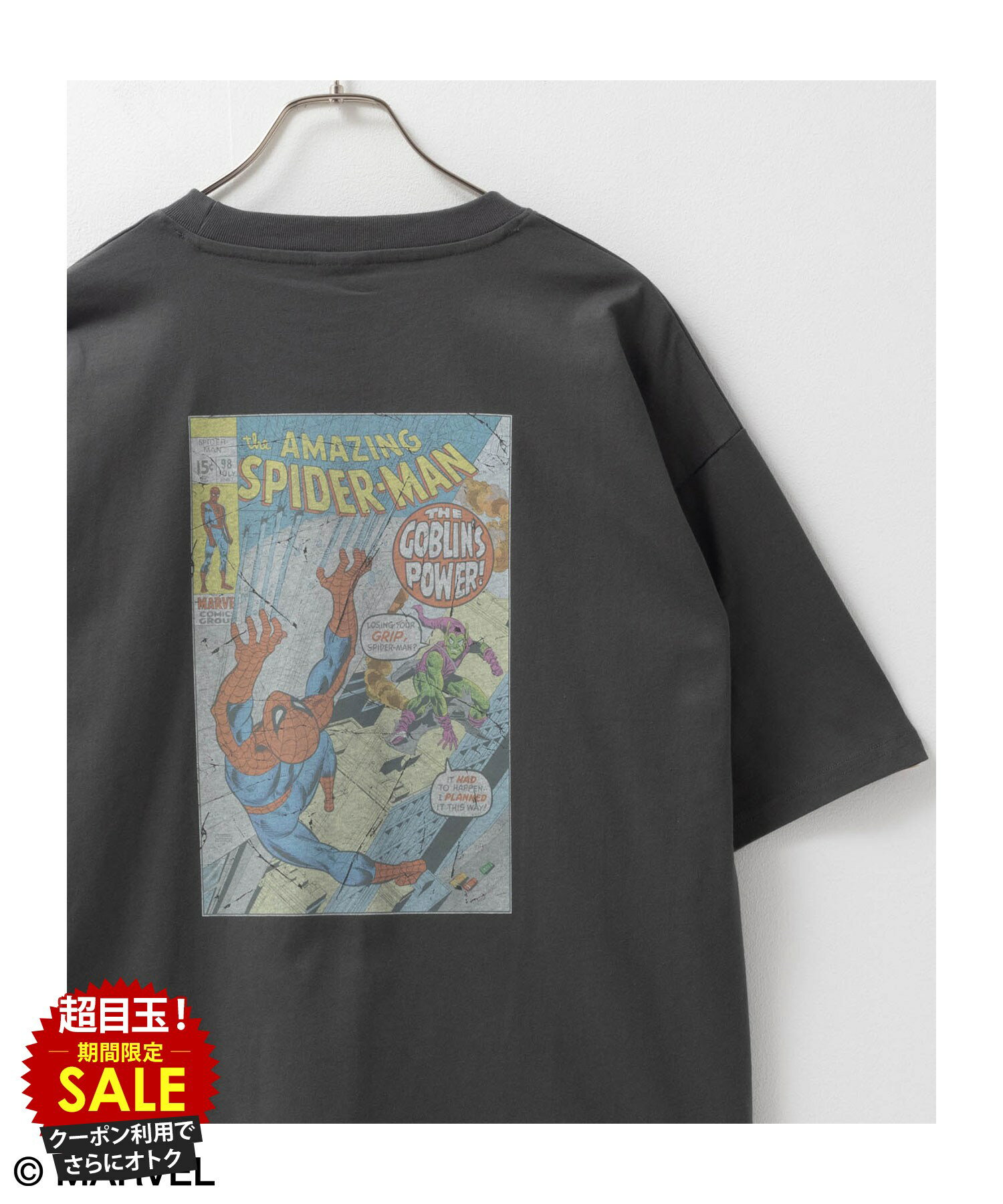 [特別価格★P5倍・まとめ買いクーポン]マーベル MARVEL Tシャツ メンズ 半袖 綿100％ コットン トップス スパイダーマン キャラクター プリント 黒 クルーネック カットソー ユニセックス レディース
