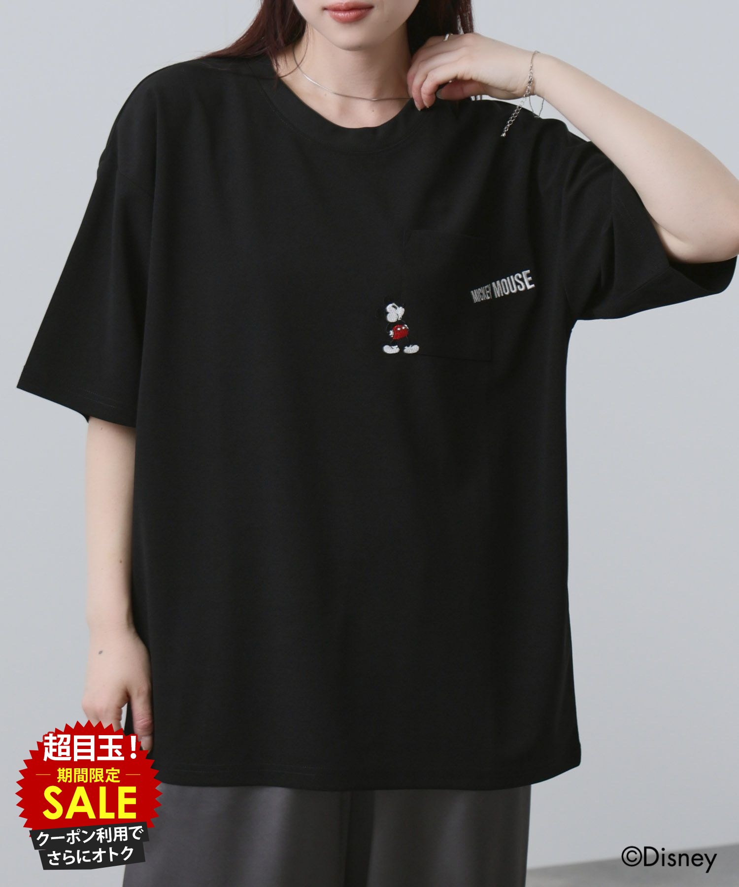 [特別価格★10日P5倍＆20時〜6h限定クーポン]Disney 『ミッキーマウス』 / Tシャツ メンズ レディース 半袖 ディズニー ミニーマウス トップス キャラクター 刺繍 白 黒 胸ポケット クルーネック カットソー ユニセックス