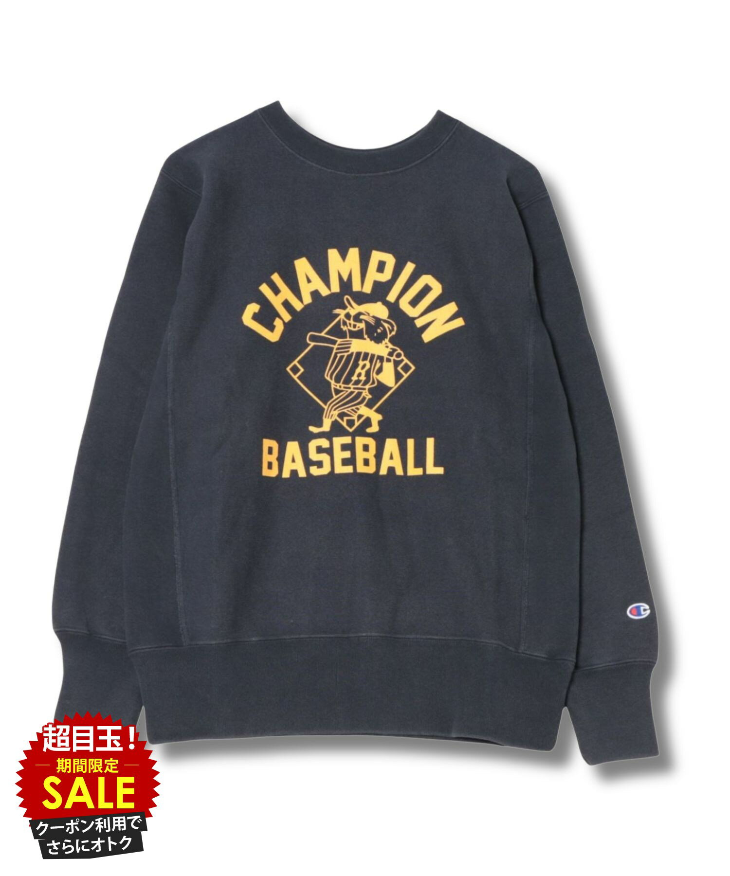 [特別価格★更に最大10％OFFクーポン]チャンピオン Champion リバースウィーブ(R) 裏起毛 トレーナー メンズ あったか 暖か 綿混 肉厚 11.5オンス トップス ビーバー ベースボール プリント 黒 クルーネック プルオーバー ユニセックス レディース