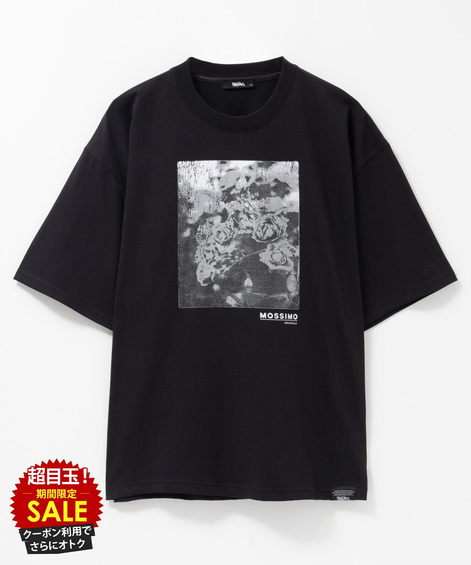 [特別価格★P5倍・まとめ買いクーポン]モッシモ mossimo Tシャツ メンズ 半袖 5分袖 ドライ 吸水速乾 UVカット 紫外線カット 大きめ ゆったり トップス フラワーモチーフ ロゴ プリント 白 黒 クルーネック カットソー ユニセックス レディース