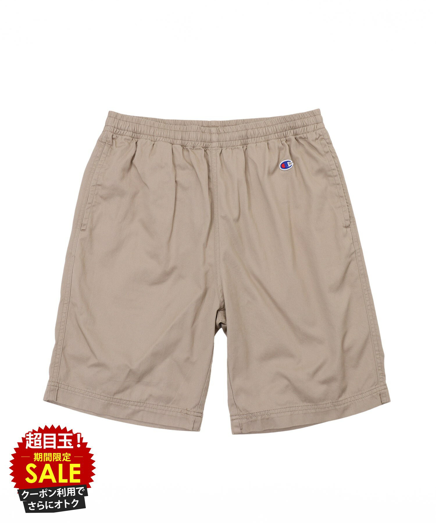 [特別価格★更に最大10％OFFクーポン]チャンピオン Champion ショートパンツ メンズ 綿100％ コットン ウエストゴム 紐 ポケット ボトムス ツイルパンツ ロゴ ワッペン 黒 短パン