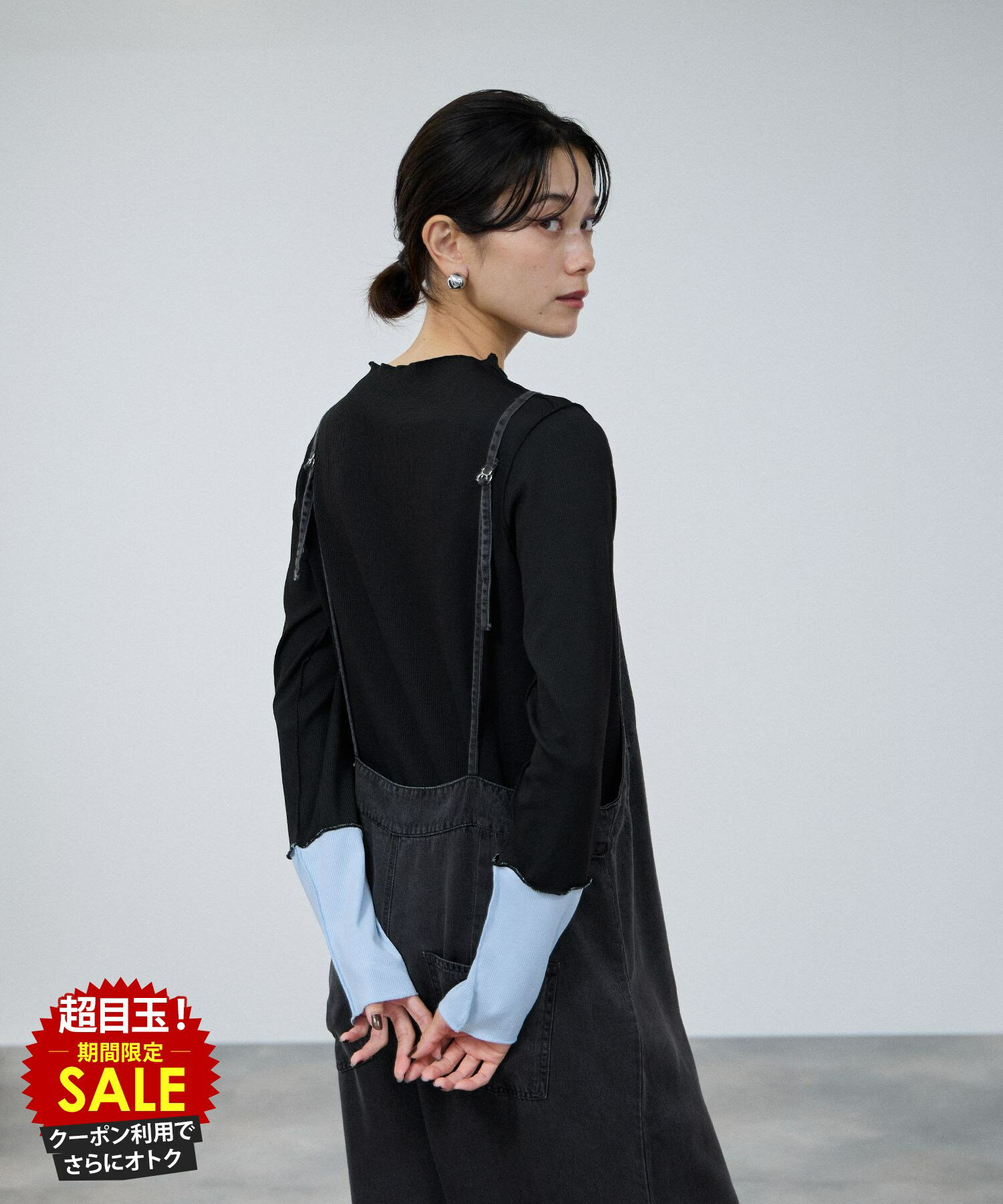 [特別価格★P5倍・まとめ買いクーポン]ミリデラール milli de l'air Tシャツ レディース 長袖 ロンT バイカラー 配色切替 テレコリブ トップス 白 黒 モックネック カットソー