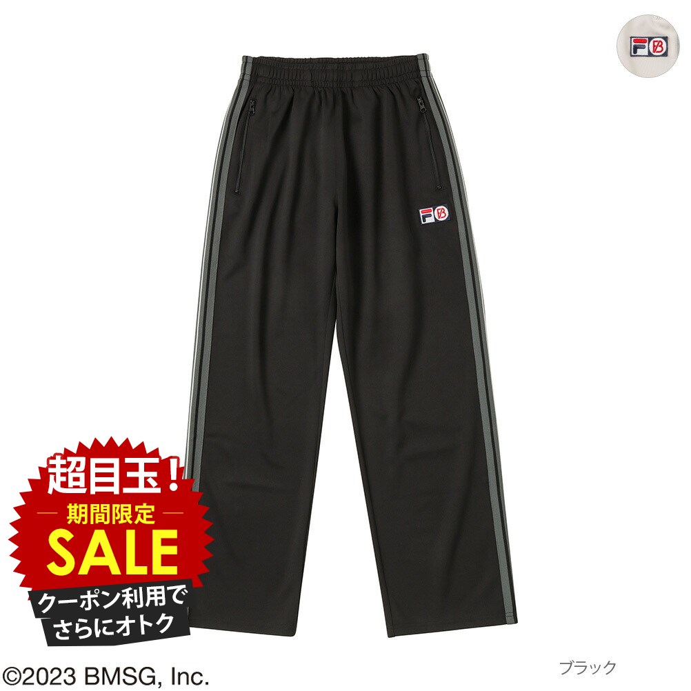 フィラ ボトムス レディース [特別価格][6/1～更にクーポンで割引]フィラ ビーファースト FILA×BE:FIRST ジャージパンツ イージーパンツ レディース 吸水 ウエストゴム 紐 ボトムス ブランドロゴ 刺繍 コラボ ワンポイント ポケット サイドライン ジャージ【ストラップ1個をプレゼント】