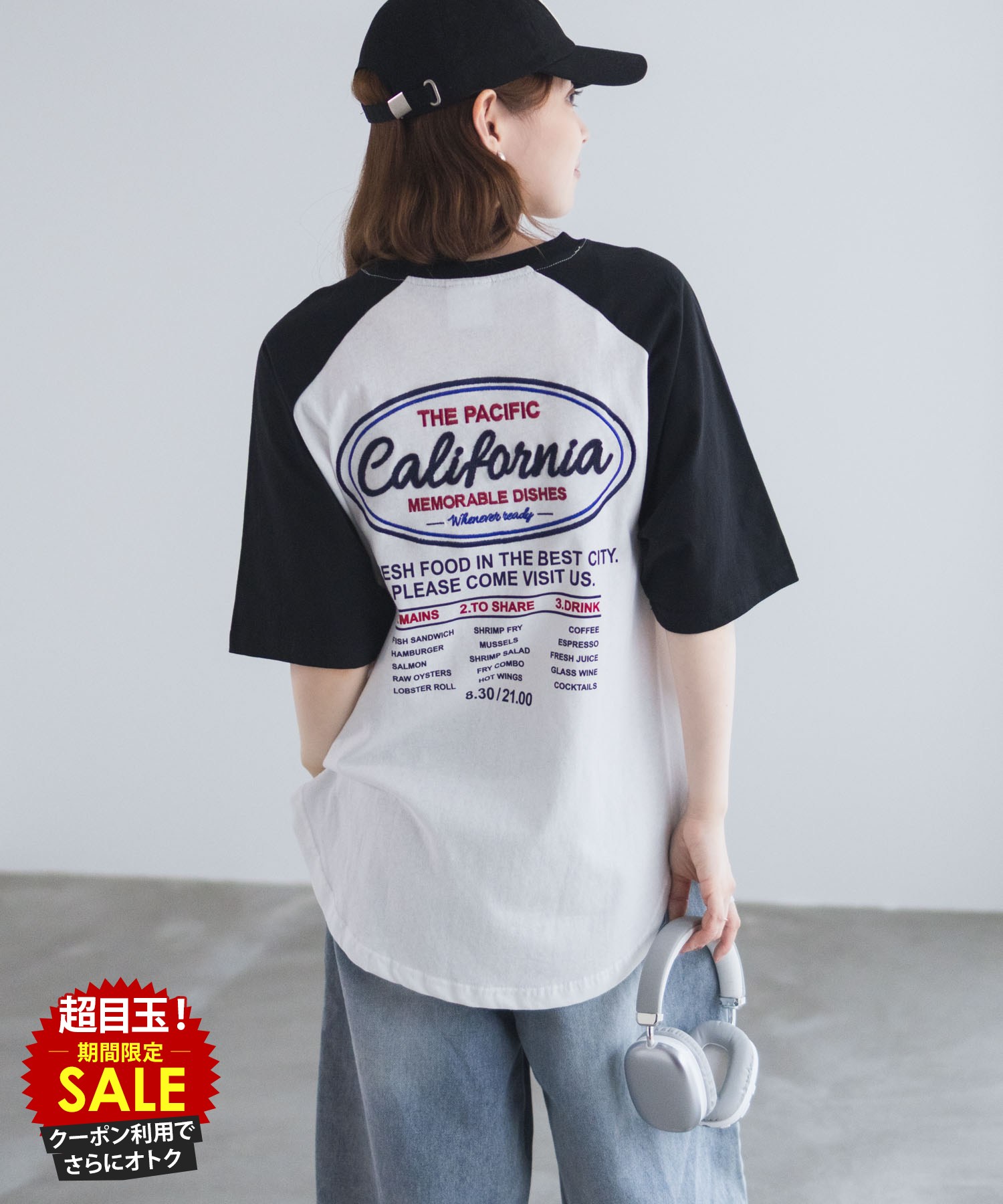 [特別価格★P5倍・まとめ買いクーポン]アンダーラップス UNDERWRAPS Tシャツ レディース 半袖 5分袖 ラグラン袖 ビッグシルエット ゆったり 大きめ 綿100％ コットン トップス ラウンドヘム ロゴ刺繍 バックプリント 黒 白 クルーネック カットソー 丈長め