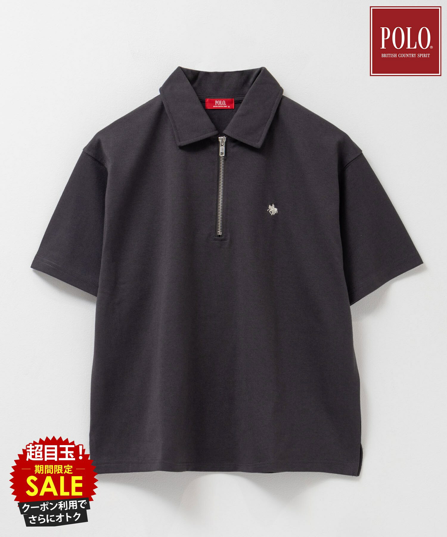 [5日限定P5倍][特別価格★更にクーポン割]ポロ ビーシーエス POLO ポロシャツ レディース 半袖 セミクロップド丈 吸水性 通気性 シワになりにくい トップス ワンポイント ロゴ 刺繍 黒 ハーフジップ 襟付き