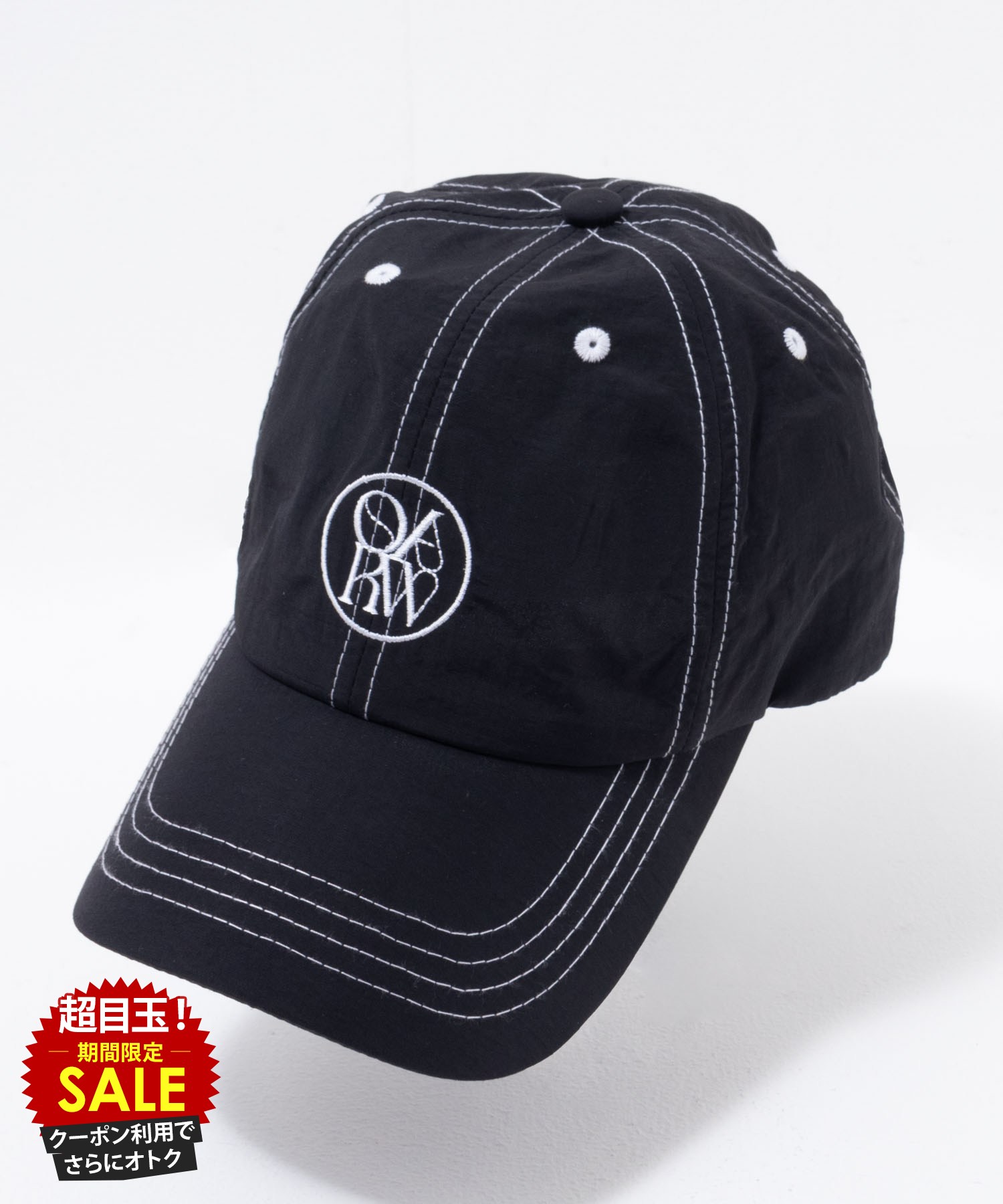 [特別価格][更にクーポンで割引]キャップ レディース ナイロン ドローコード サイズ調整可能 手洗い可能 ステッチ ロゴ 刺繍 黒 帽子 ぼうし