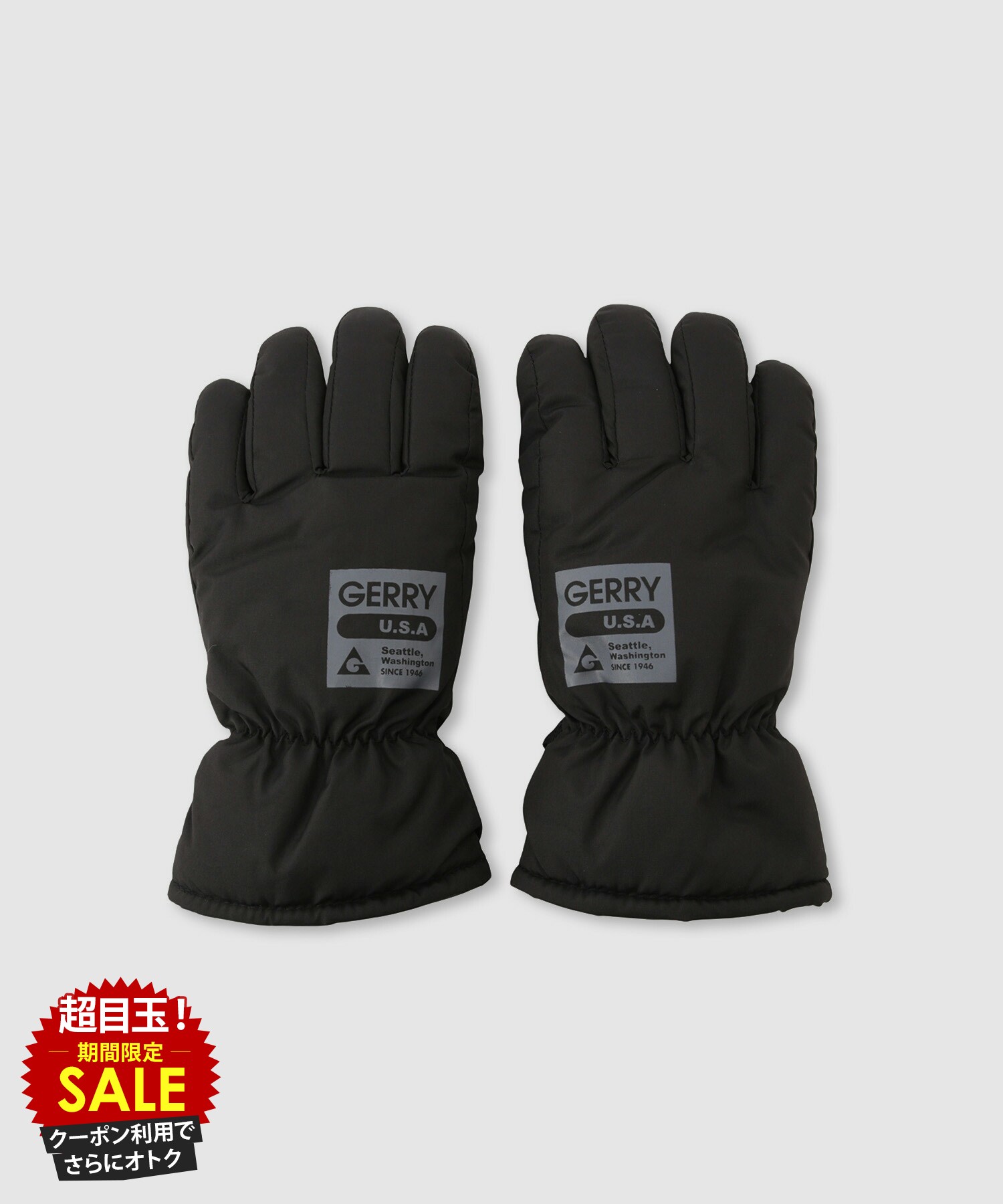 [特別価格][更にクーポンで割引]ジェリー GERRY 手袋 キッズ 子供服 男の子 女の子 グローブ ボーイズ ガールズ ユニセックス はっ水 保温 暖かい あったか 中綿 黒 ロゴプリント アウトドア スポーツ