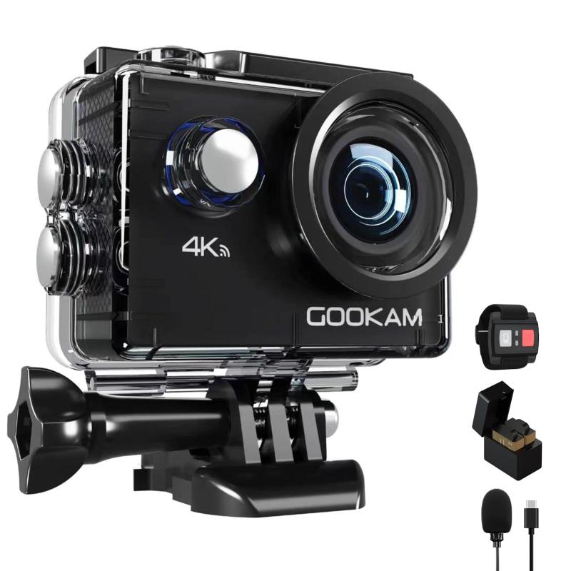 GOOKAM Go2アクションカメラ4K 30fps 20MP WiFi搭載 40M防水 2.4Gリモコン付き 170°広角 HDMI出力 水中カメラ 2x1050mAhバッテリー付き アクセサリーセット付き 防犯カメラ ウェアラブルカメラ【メーカー