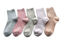 靴下 レディース リブ ソックス 麻混 薄手 春 夏用 おしゃれ パンプス ソックス 23-25cm 5足セット(色はお任せ) C58