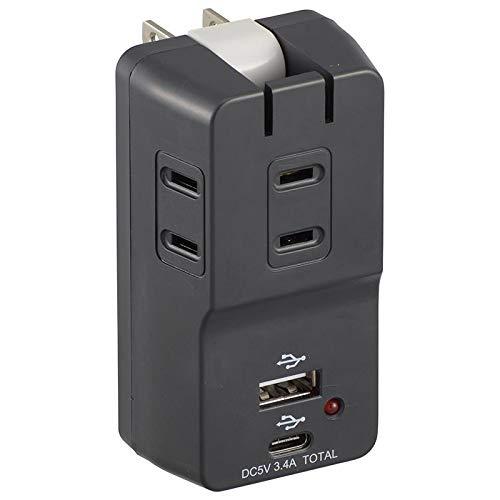 USBポート付き電源タップ3個口 Type-C/A各1個口 雷ガード ブラック HS-TM3UC2N3-K 00-5096 USBポート付き電源タップ3個口 Type-C/A各1個口 雷ガード ブラック HS-TM3UC2N3-K 00-5096