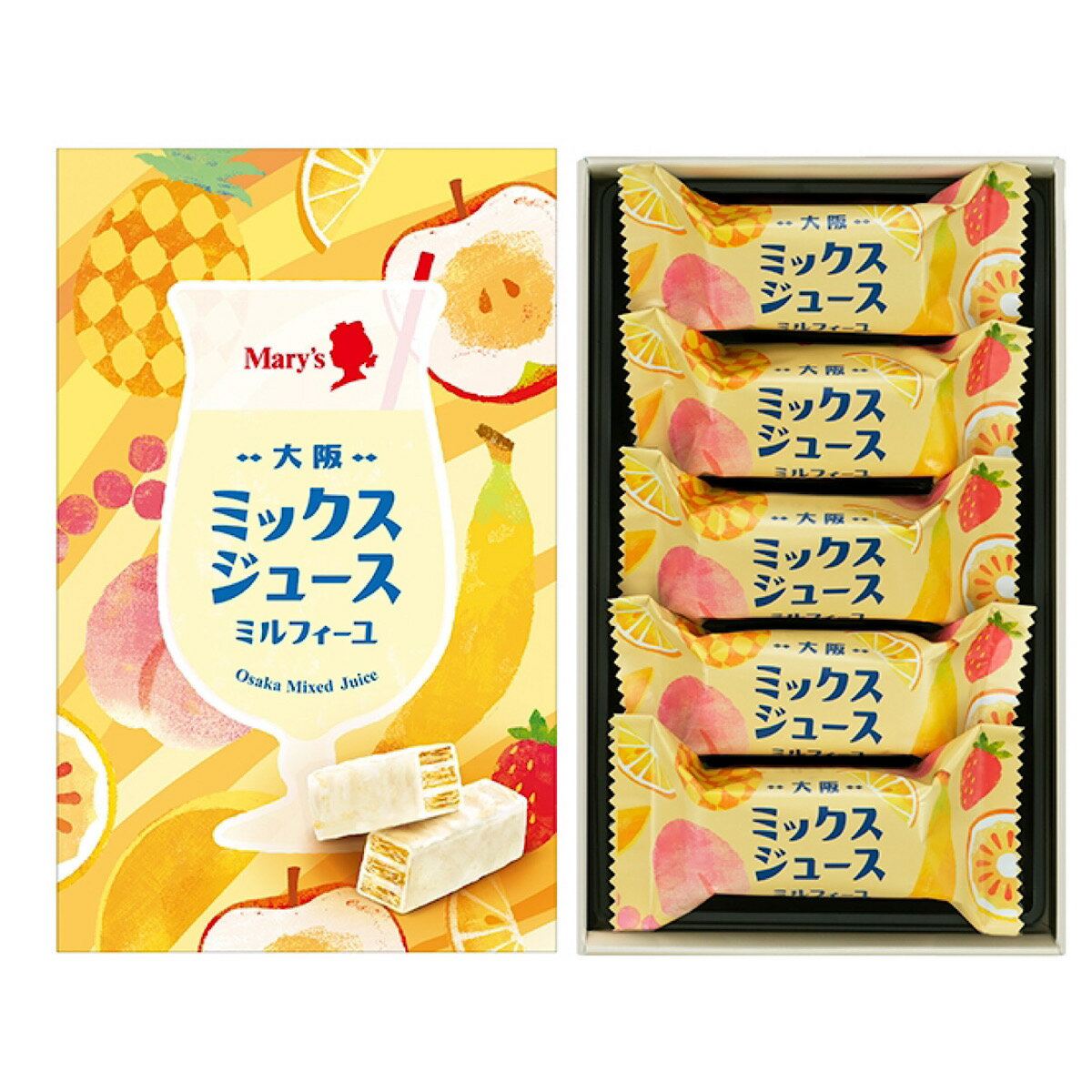 メリー 大阪ミックスジュースミルフィーユ 5個入り お菓子 チョコレート チョコ ミックスジュース ミルフィーユ 菓子 パイ菓子のサムネイル