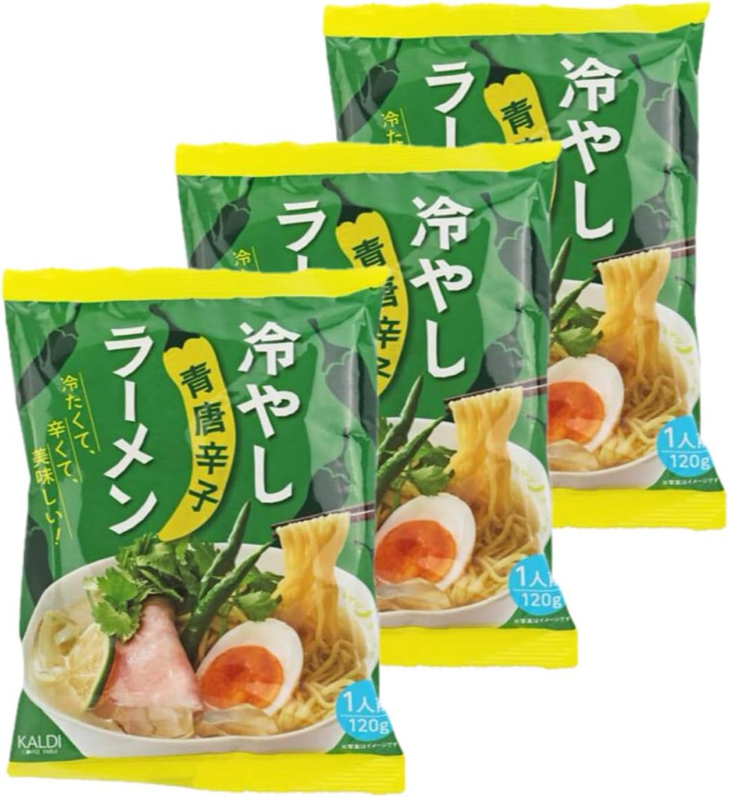 カルディ 冷やし青唐辛子ラーメン 120g×3袋 袋麺 インスタント ラーメン 麺 冷やしラーメンのサムネイル