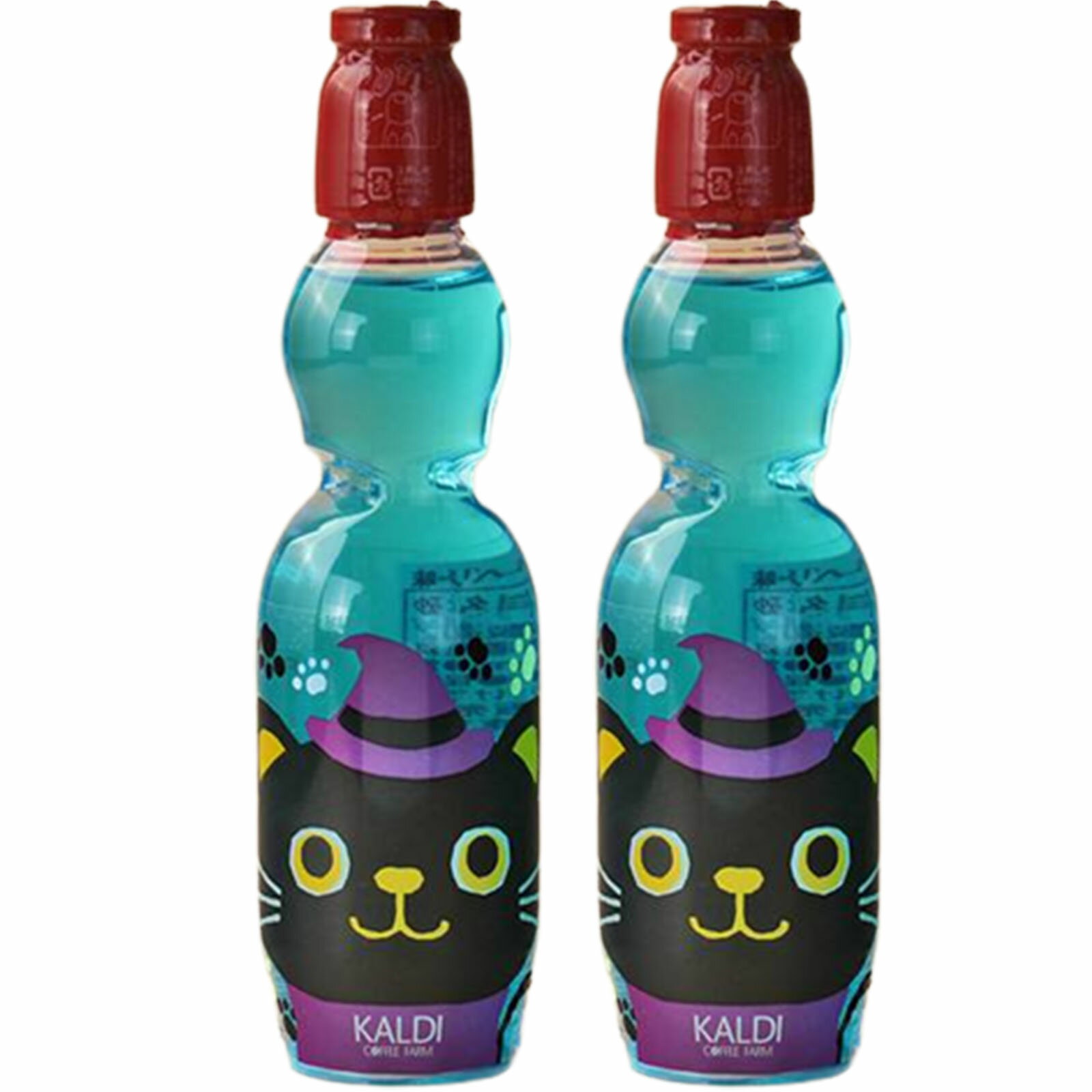 カルディ ハロウィンくろねこラムネ ブルーベリー味 250ml×2本 KALDI ラムネ 炭酸飲料 ジュース くろねこ柄 ハロウィン ハロウィーンのサムネイル
