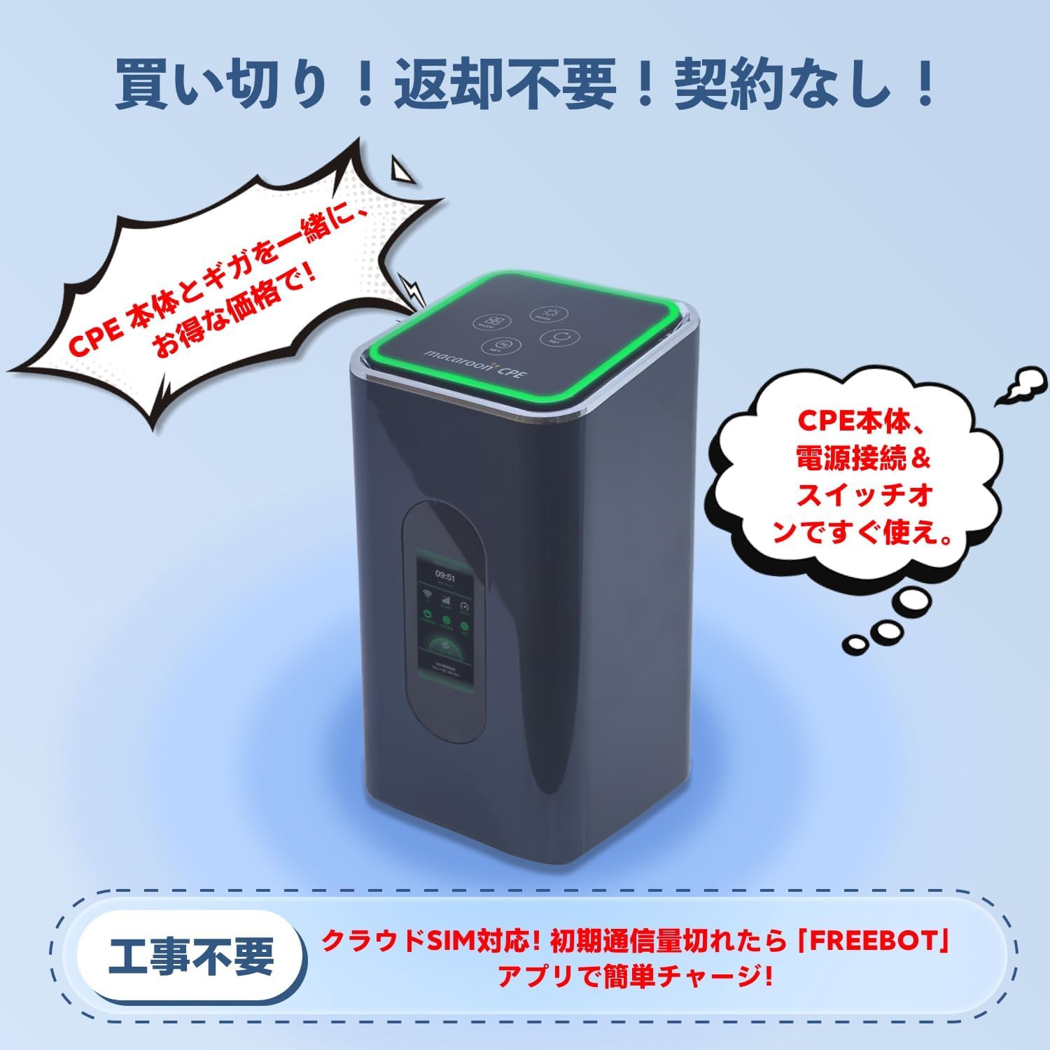 【ホームルーター/ 無線ルータ】契約不要 買い切り Simフリー 使い放題 データ無制限 チャージ式 Wi-Fi モバイルルーター SIMフリー Wi-Fiルーター 持ち運び 契約不要 ポケット 車載 Wi-Fi 契約不要 買取 モバイルワイファイ 出張 旅行 商品画像3