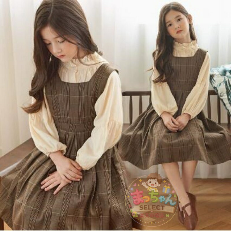 乐天商城 - ワンピース キッズ 女の子 子供服 2点セット女の子 おしゃれ セットアップ サロペット ジャンパースカート ブラウス 子供 ドレス 子どもワンピース カジュアル 無地 長袖 普段着用 入学式 卒業式 発表会 お祝い 入園式 七五三 お受験 カジュアル 春秋ワンピ