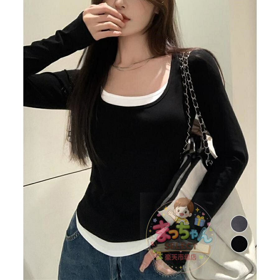乐天商城 - 長袖Tシャツ フェイクレイヤード 着やせ【ネコポス投函】