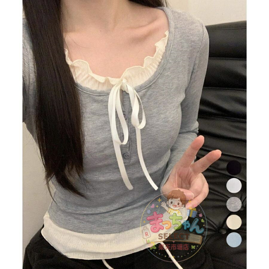 樂天商城 - フェイクレイヤードカップ付きカットソー【限り】売り尽くしセール【ネコポス投函】