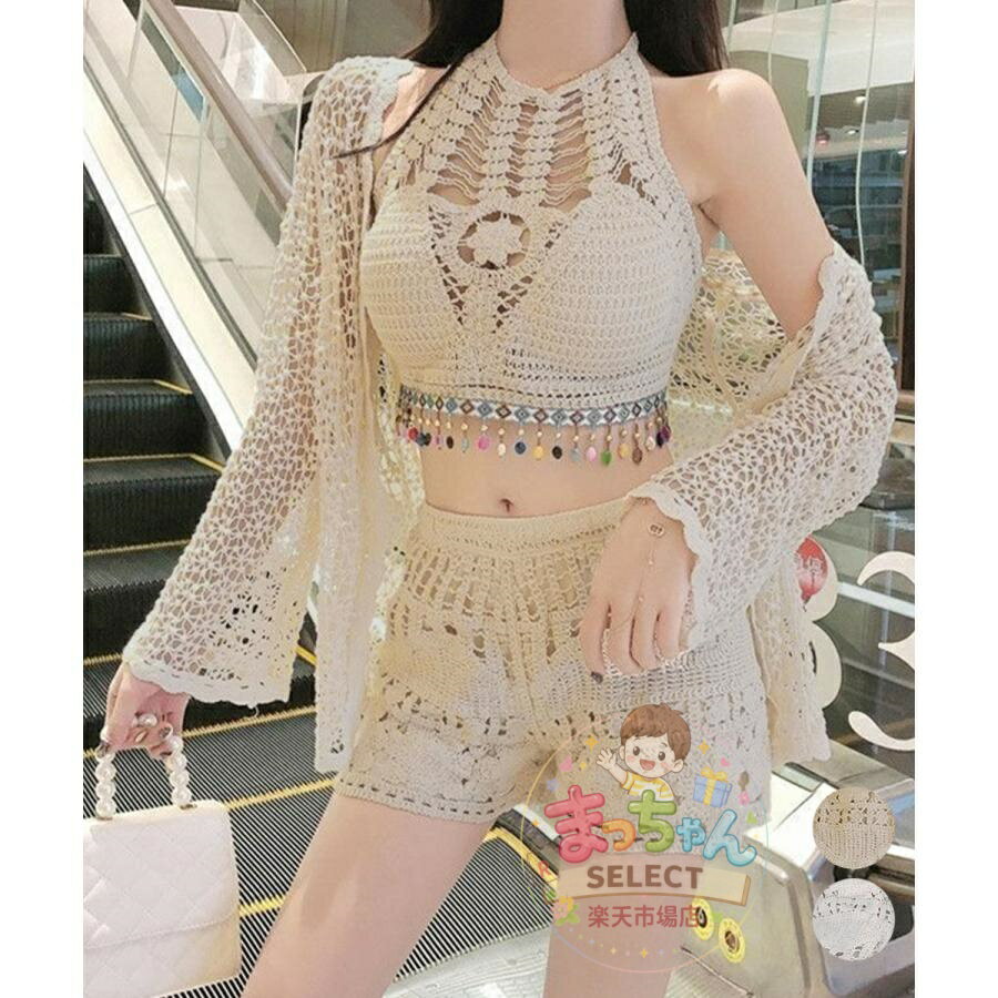 樂天商城 - ボヘミアン クロシェ編みニット水着セット【限り】売り尽くしセール