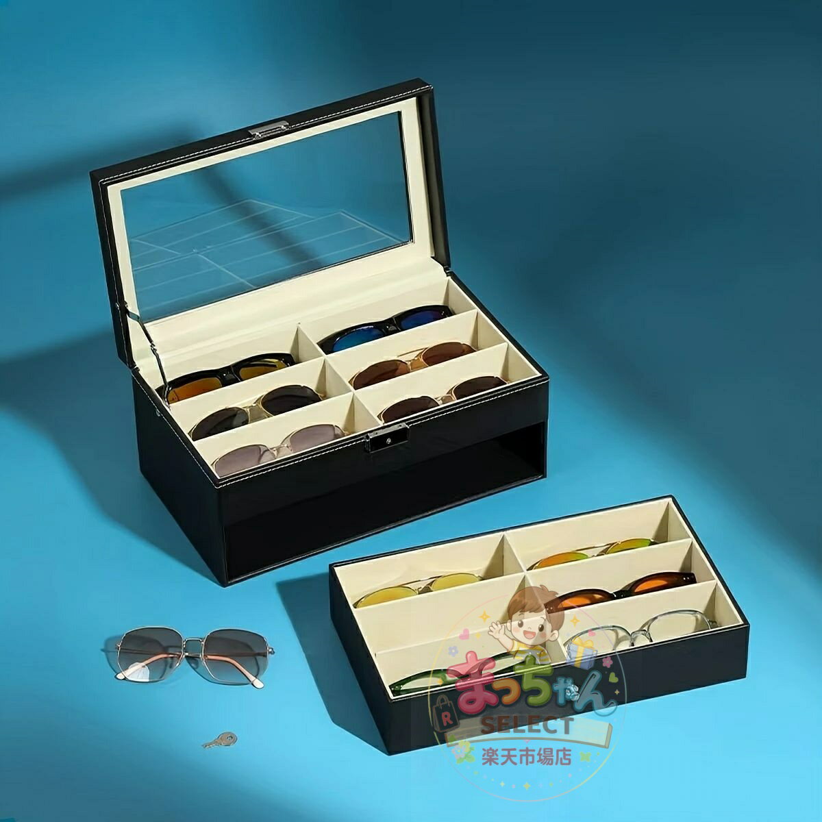 乐天商城 - メガネケース サングラス 収納ケース 2段 12本 眼鏡ケース 収納ボックス コレクションケース ディスプレイケース レザー調 ハード イン