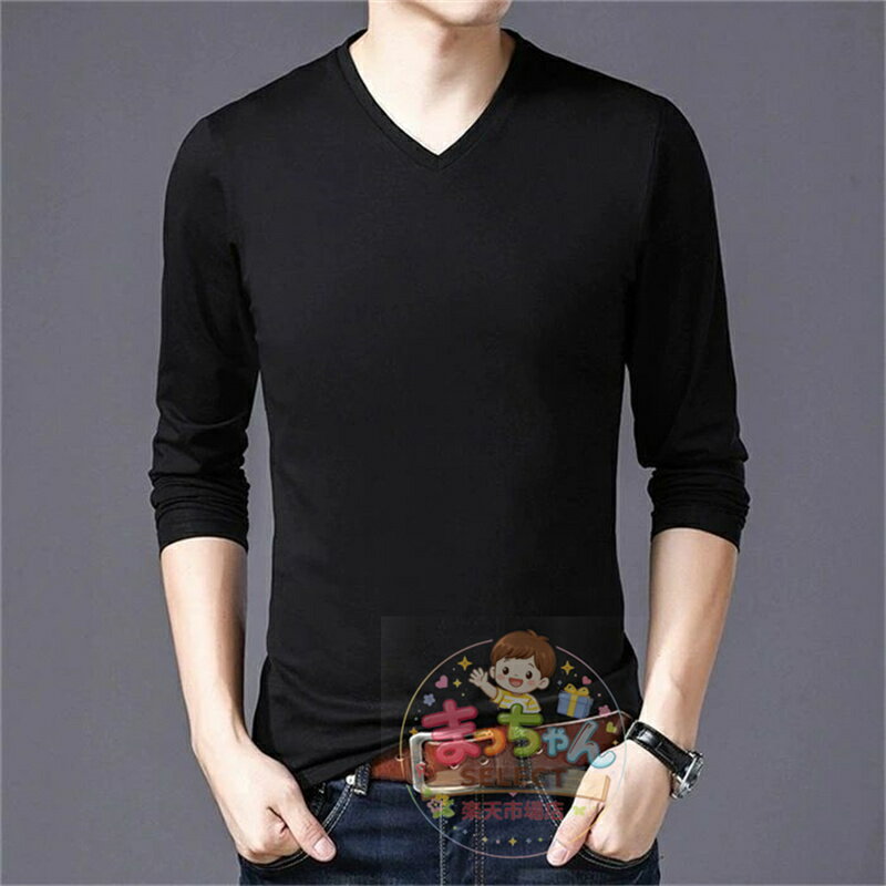 乐天商城 - Tシャツ メンズ 秋冬 長袖 無地 Vネック ロングTシャツ シンプル ストレッチ トップス おしゃれ 紳士服 カジュアル 大きいサイズ 無地