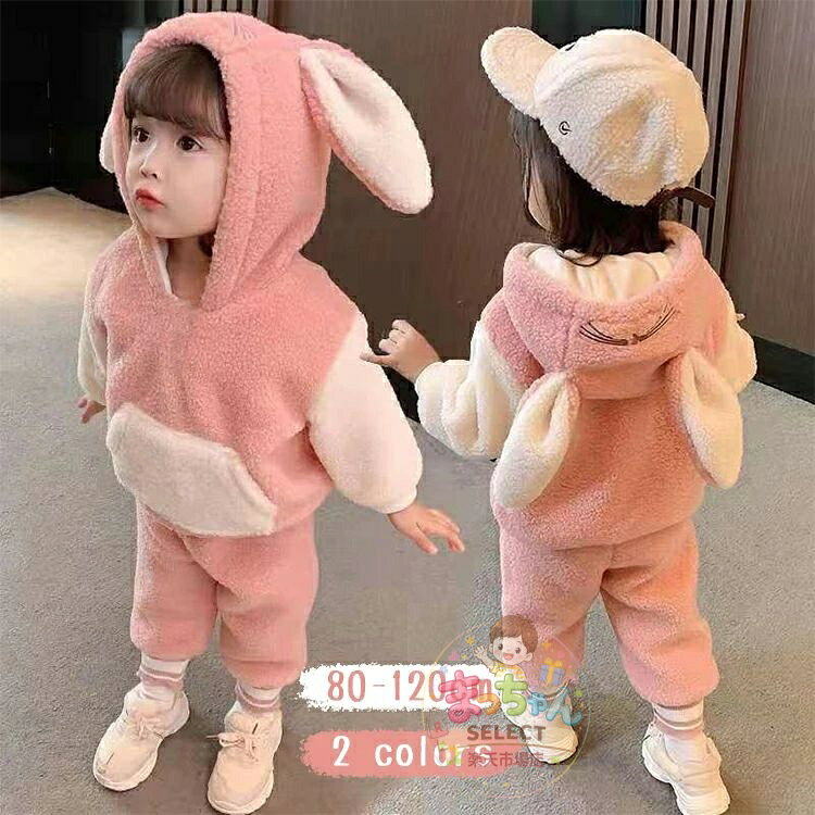 Rakuten - キッズ セットアップ ボアジャケット 子供 ボアパンツ 2点セット ベビー 長袖パーカー うさぎ 耳付き フード付き パンダ 上下セット もこもこ ボア 厚手 可愛い 男の子 女の子 裏起毛 秋冬 通園 通学 防寒着 クマ柄 子供服 80/90/100/110/120