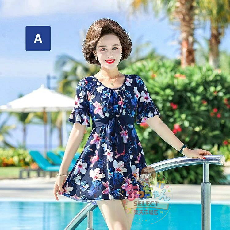 【楽天スーパーSALE】水着 ワンピース 体型カバー シニア 水着 レディース ママ 水着 花柄 セパレート 水着 おしゃれ オールインワン ショートパンツ パッド付き 中高年 温泉 お母さん スイムウェア 温泉 海水浴 水泳 露出控えめ 旅行 プール macchan-select-10009573 まっちゃんSELECT楽天市場店 サンプル画像2