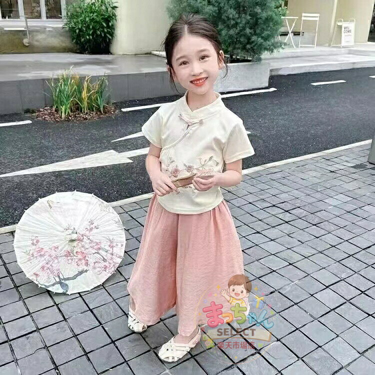 Rakuten - キッズ 子供服 セットアップ 上下セット Tシャツ+パンツ 2点セット 夏 女の子 ジュニア tシャツ 薄手 ノースリーブ パンツ 長パンツ 長ズボン ワイドパンツ おしゃれ 可愛い トップス ボトムス 涼しい カジュアル 誕生日 プレゼント 幼稚園 小学生 1012色100-150